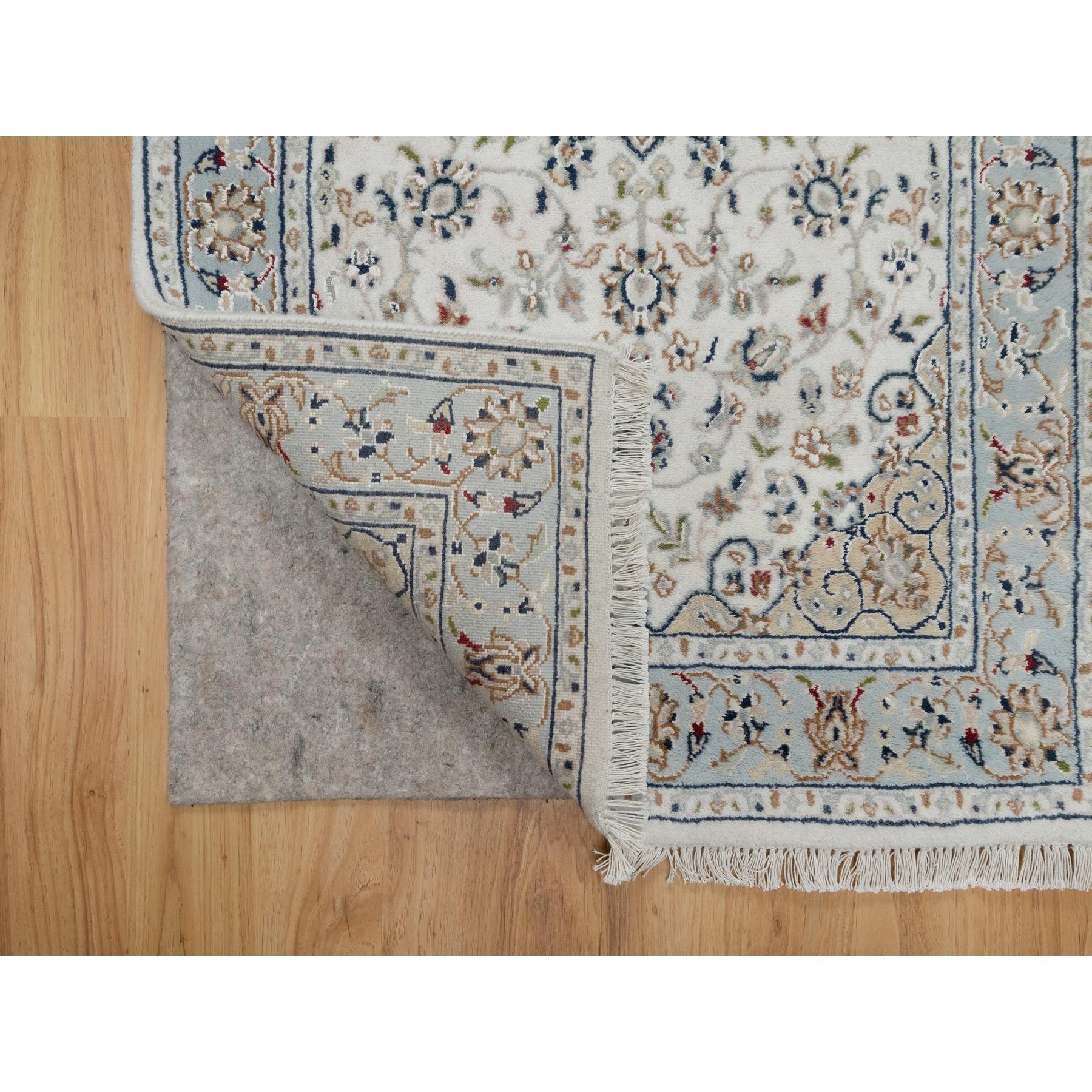 2'5"x10' Spring White, Nain with Center Medallion, Hand Knotted, 250 KPSI, Wool and Silk, Runner, Oriental Rug Sh91013