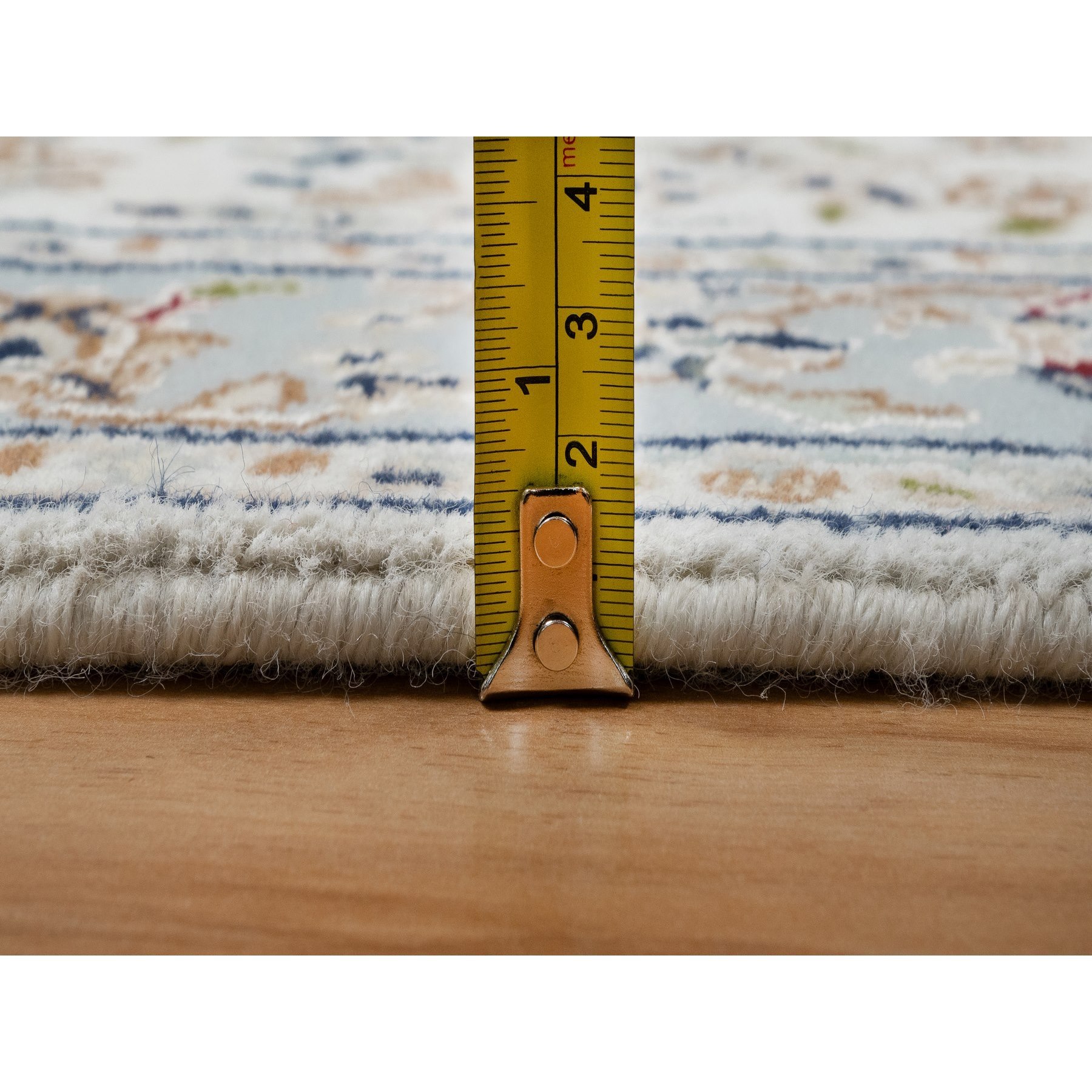 2'5"x10' Spring White, Nain with Center Medallion, Hand Knotted, 250 KPSI, Wool and Silk, Runner, Oriental Rug Sh91013