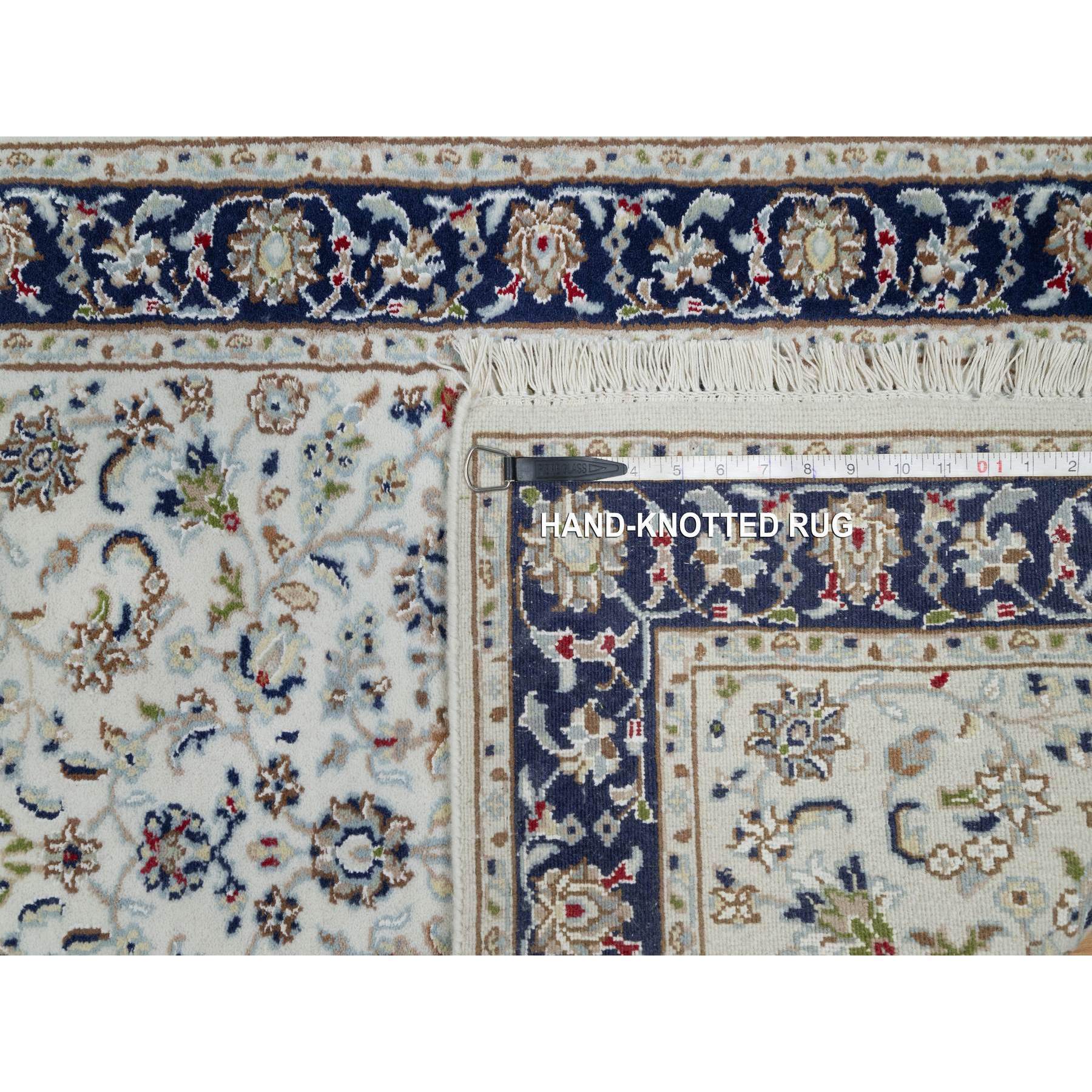 2'8"x14' Spring White, Nain with All Over Flower Design, 250 KPSI, Soft Pile, Wool and Silk, Hand Knotted, Runner, Oriental Rug Sh91015