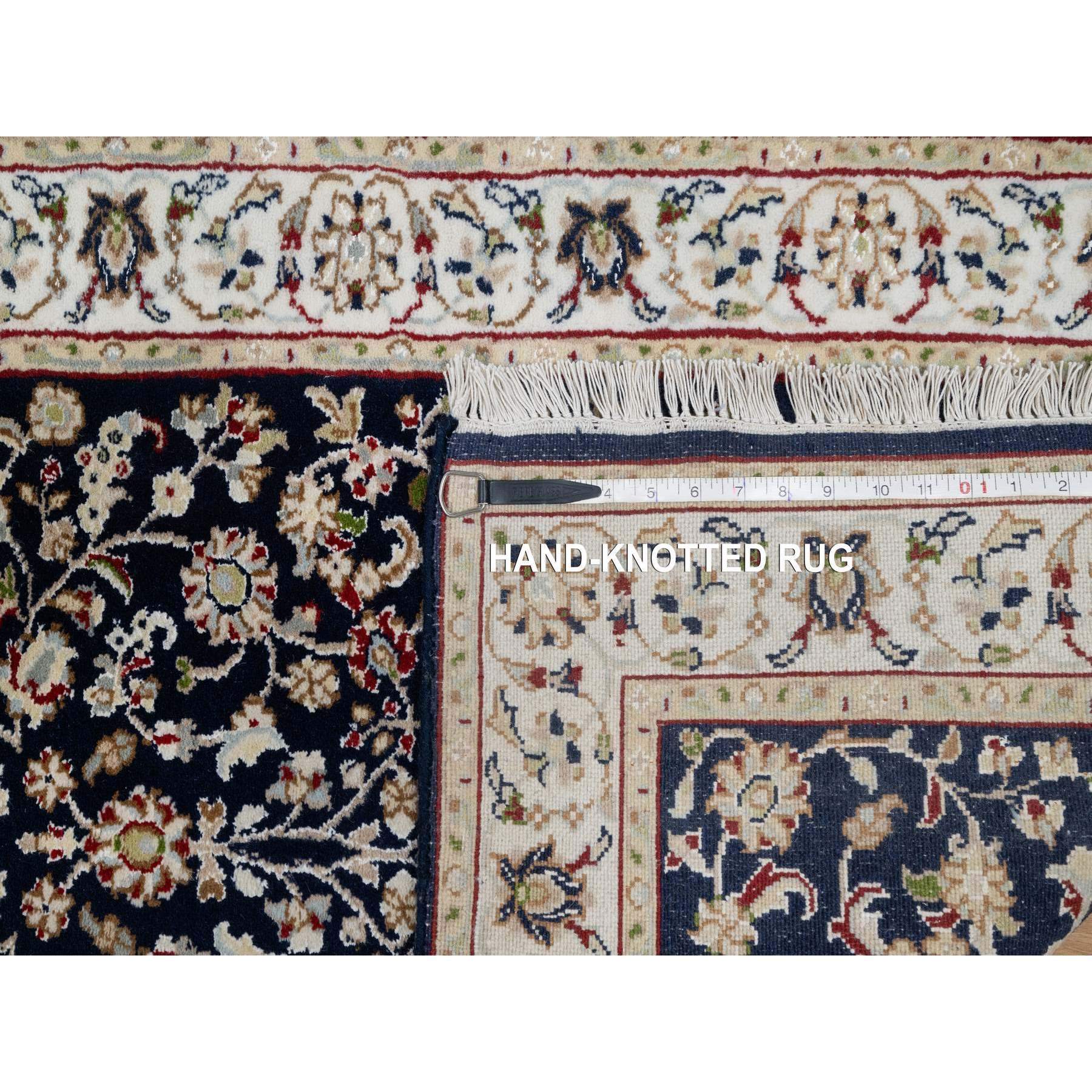 2'7"x16' Polo Blue, Nain with All Over Floral Design, Wool and Silk, Soft Pile, 250 KPSI, Hand Knotted, XL Runner, Oriental Rug Sh91016