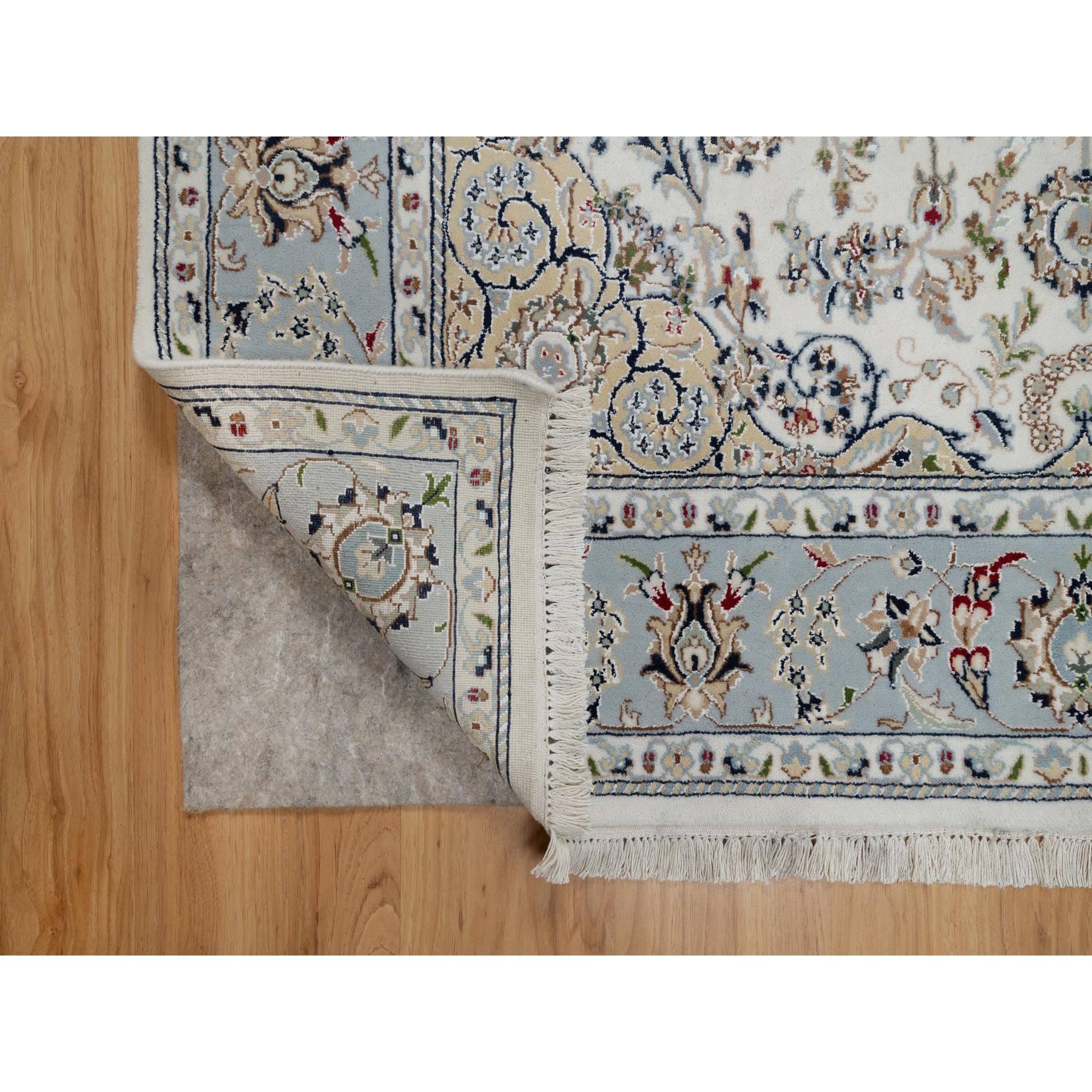 5'9"x5'9" Alabaster White, 250 KPSI, Nain with Flower Medallion Design, Soft Pile, Hand Knotted, Wool and Silk, Square, Oriental Rug Sh91021