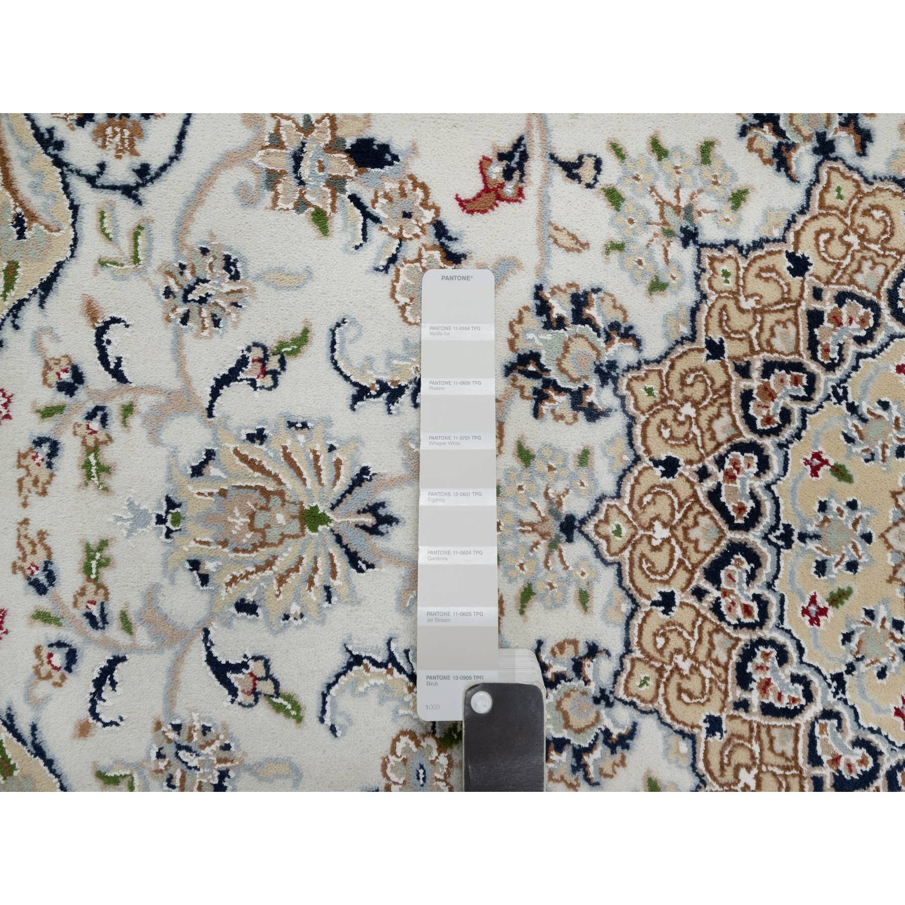 5'9"x5'9" Alabaster White, 250 KPSI, Nain with Flower Medallion Design, Soft Pile, Hand Knotted, Wool and Silk, Square, Oriental Rug Sh91021