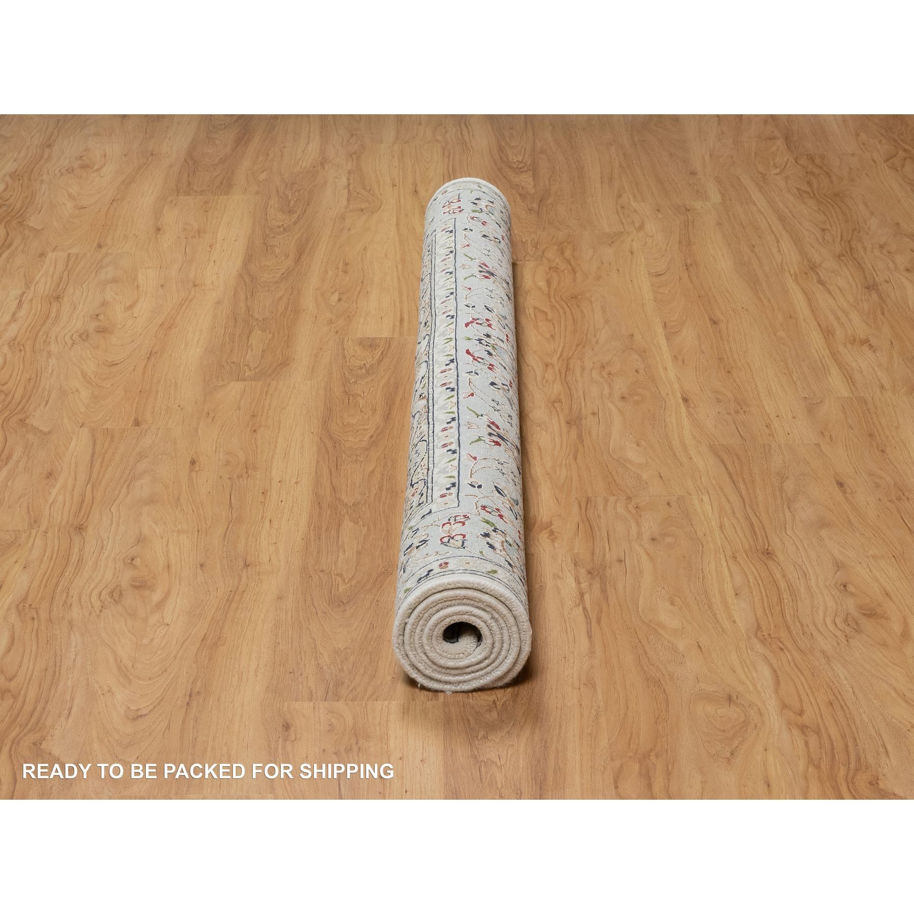 5'9"x5'9" Alabaster White, 250 KPSI, Nain with Flower Medallion Design, Soft Pile, Hand Knotted, Wool and Silk, Square, Oriental Rug Sh91021