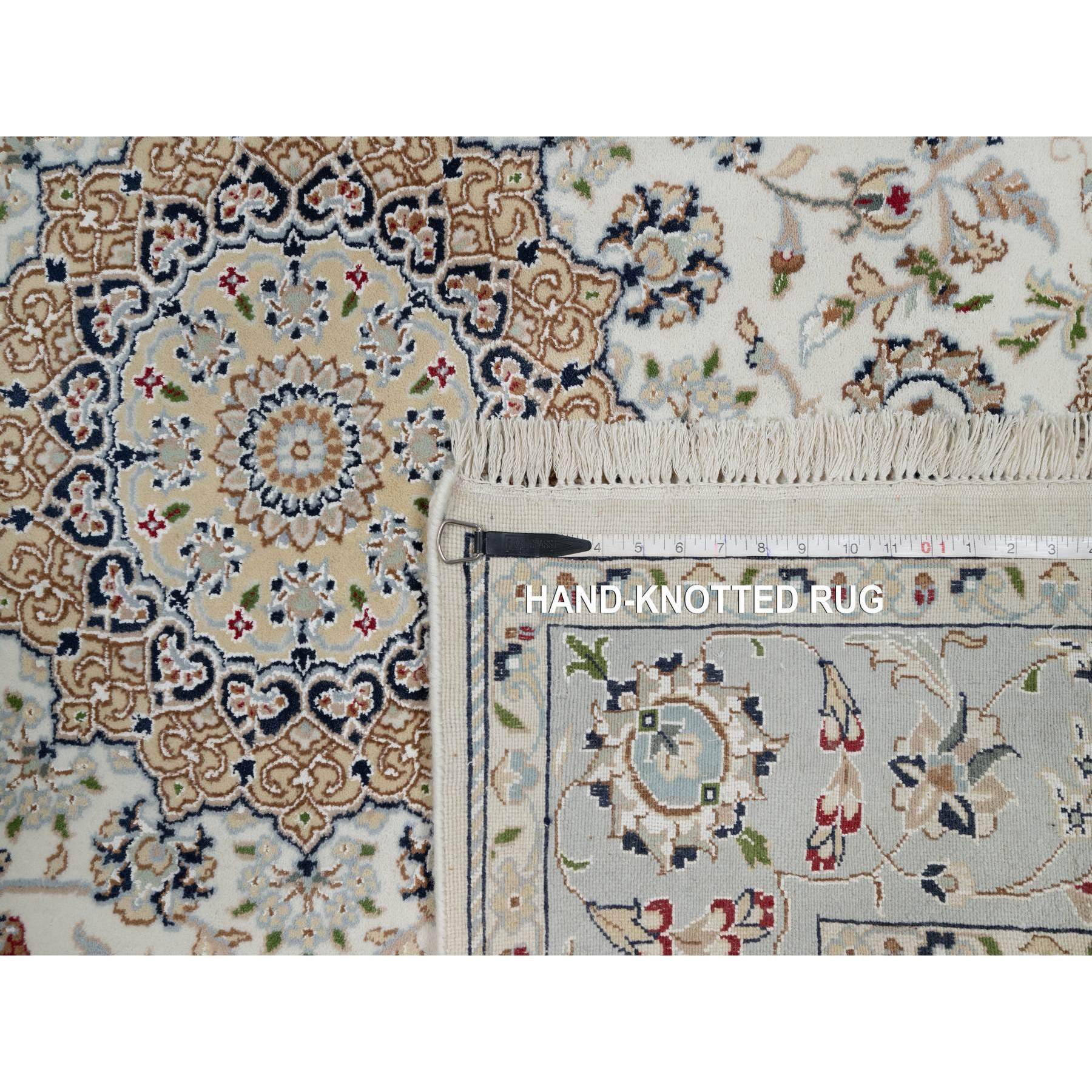 5'9"x5'9" Alabaster White, 250 KPSI, Nain with Flower Medallion Design, Soft Pile, Hand Knotted, Wool and Silk, Square, Oriental Rug Sh91021