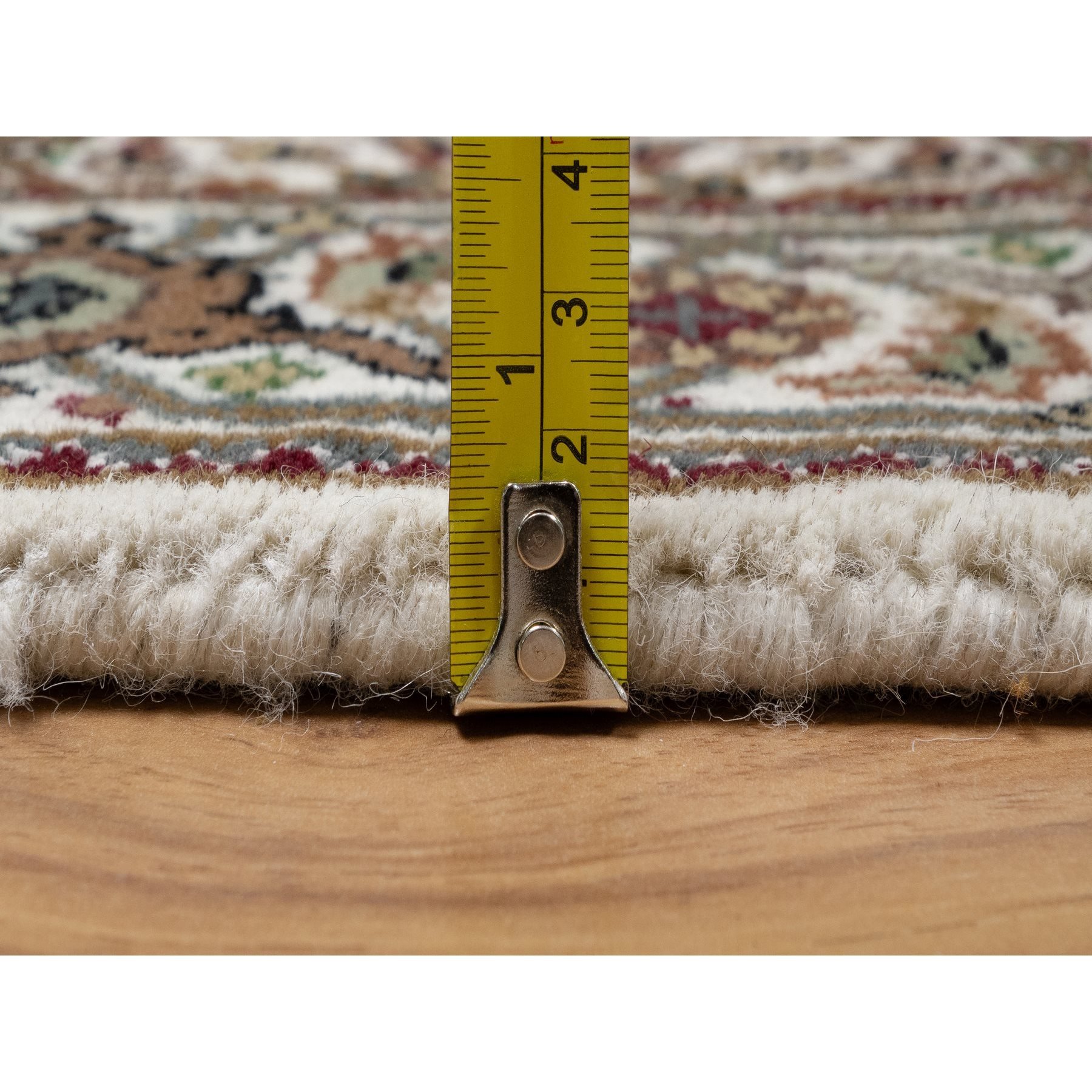 2'10"x8' Daisy White, Tabriz Mahi with Fish Medallion Design, Hand Knotted, Pure Wool, Denser Weave, Runner, Oriental Rug Sh91025