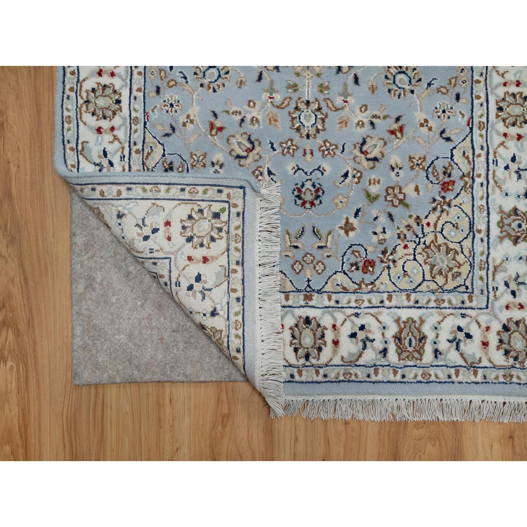 2'8"x12'9" Uranian Blue, Nain with Flower Medallion Design, 250 KPSI, Soft Pile, Wool and Silk, Hand Knotted, Runner, Oriental Rug Sh91026