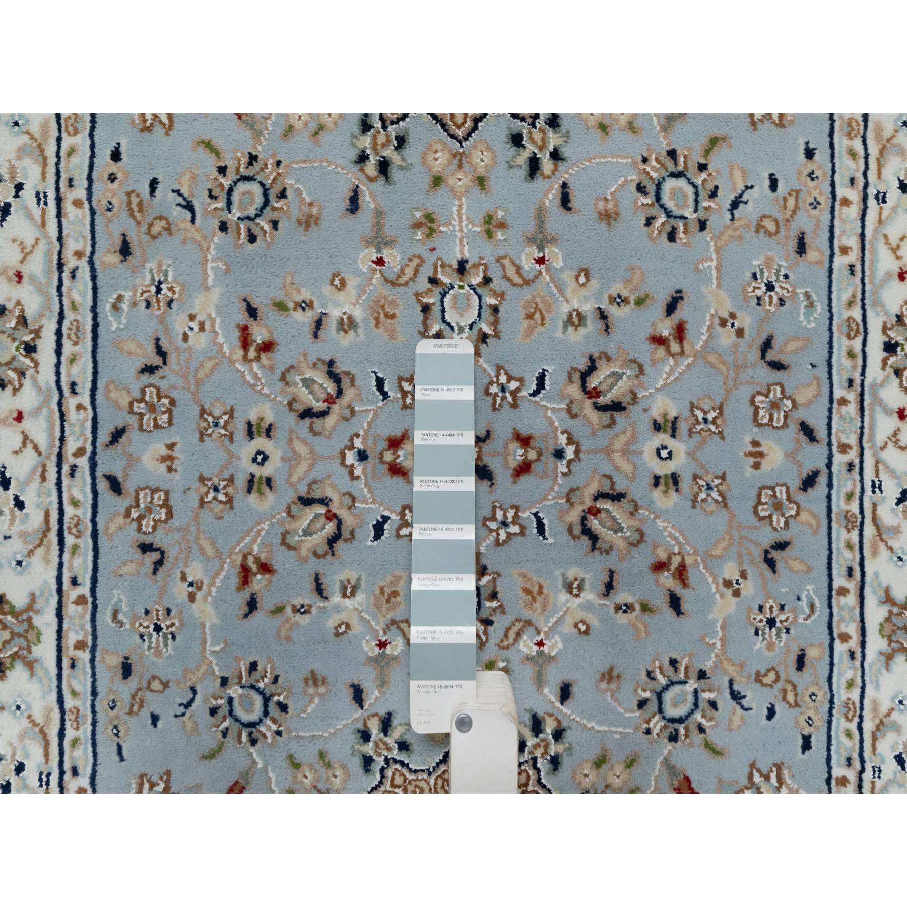 2'8"x12'9" Uranian Blue, Nain with Flower Medallion Design, 250 KPSI, Soft Pile, Wool and Silk, Hand Knotted, Runner, Oriental Rug Sh91026