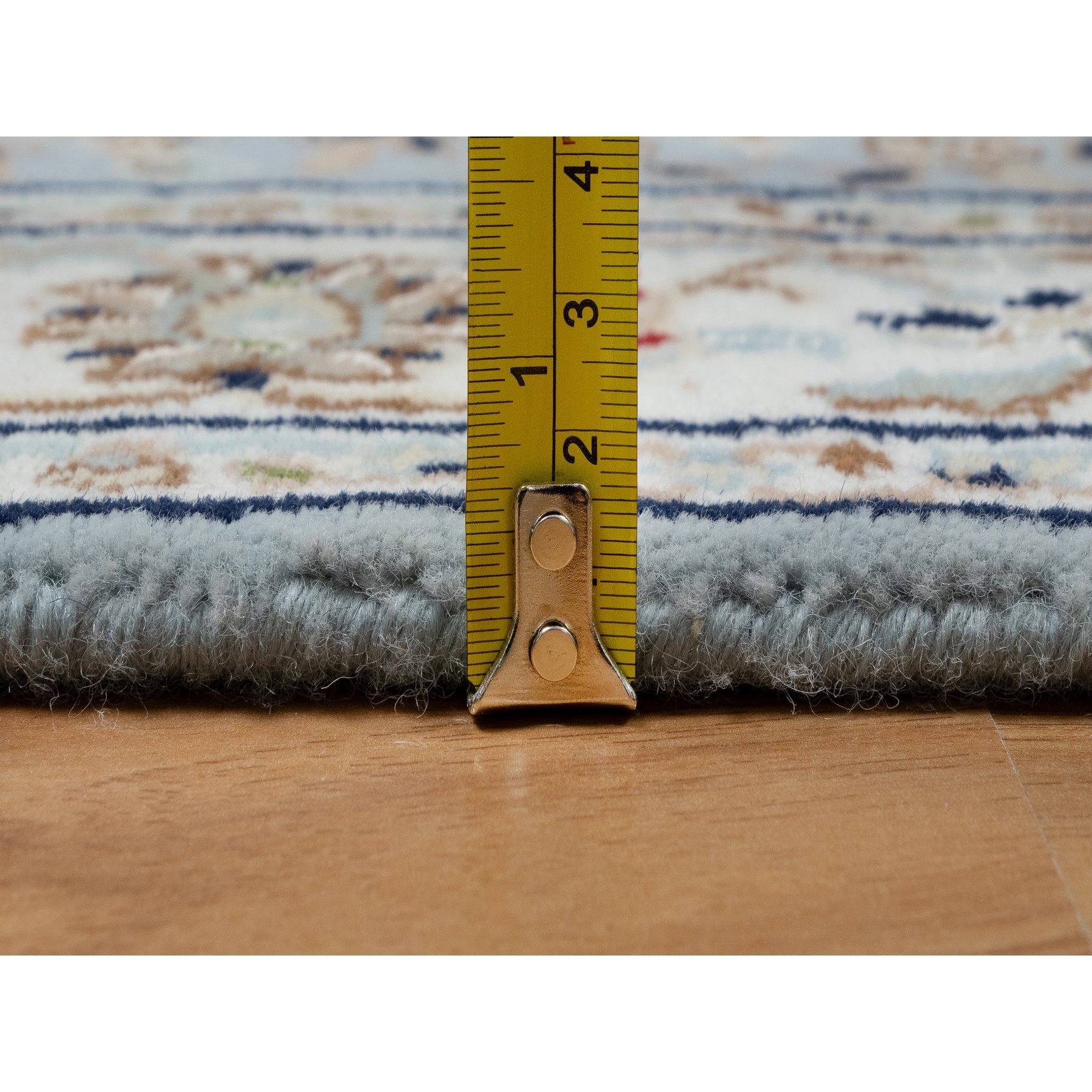2'8"x12'9" Uranian Blue, Nain with Flower Medallion Design, 250 KPSI, Soft Pile, Wool and Silk, Hand Knotted, Runner, Oriental Rug Sh91026