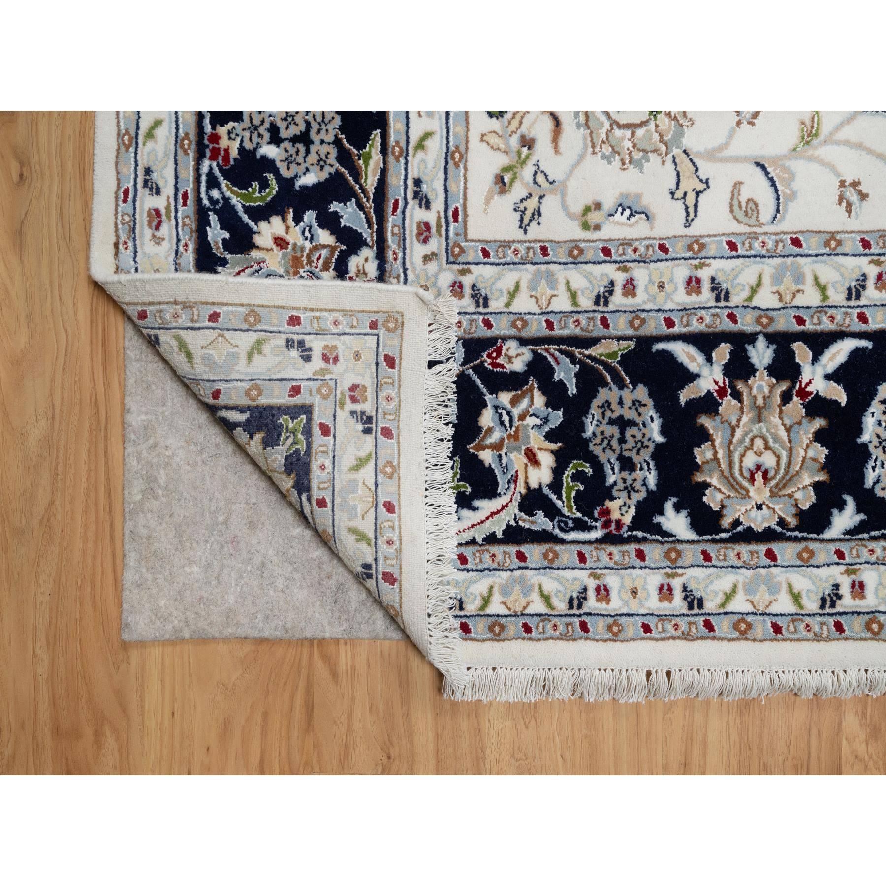 8'7"x11'8" Cotton White, Hand Knotted, Nain with All Over Flower Design, 250 KPSI, Wool and Silk, Oriental Rug Sh91033