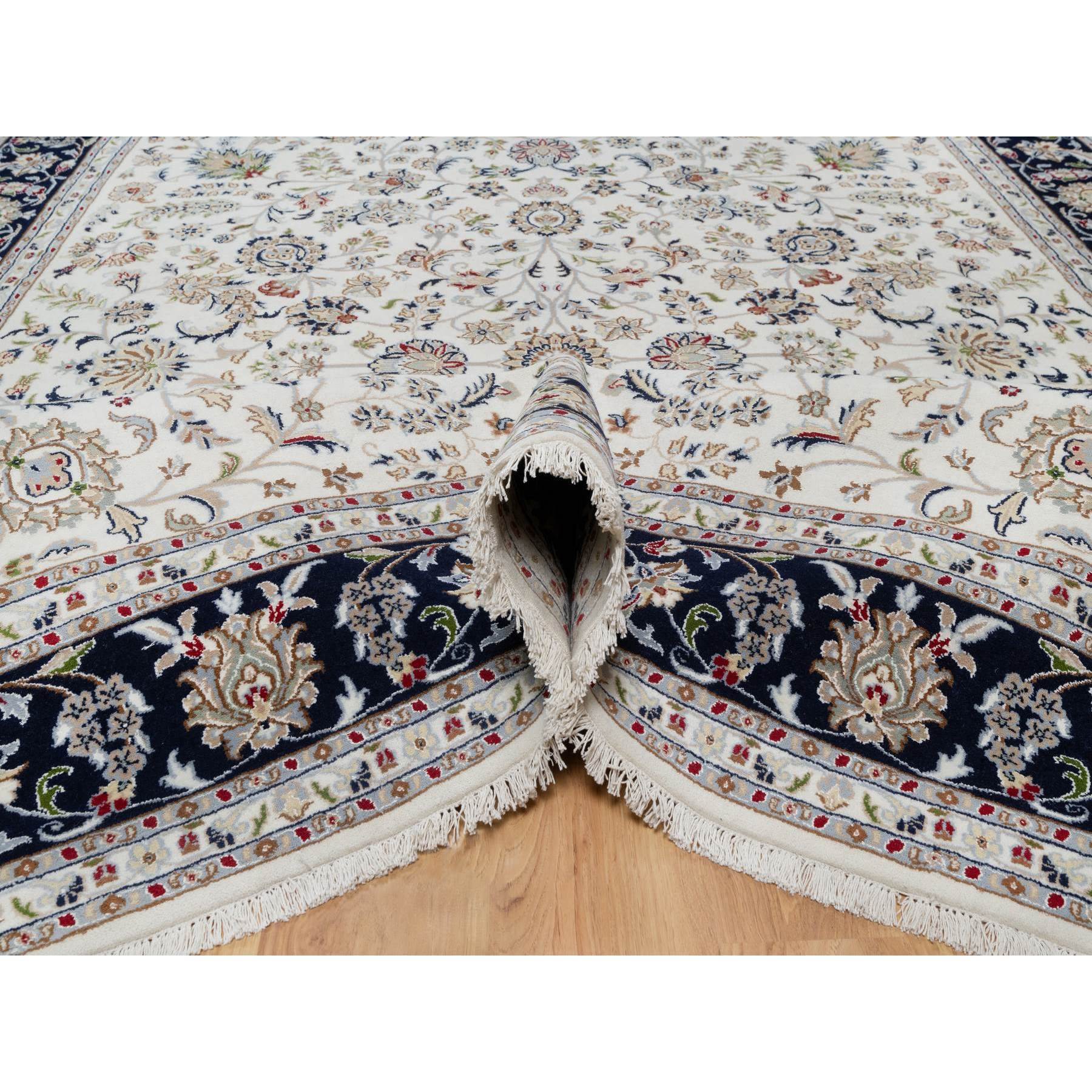 8'7"x11'8" Cotton White, Hand Knotted, Nain with All Over Flower Design, 250 KPSI, Wool and Silk, Oriental Rug Sh91033