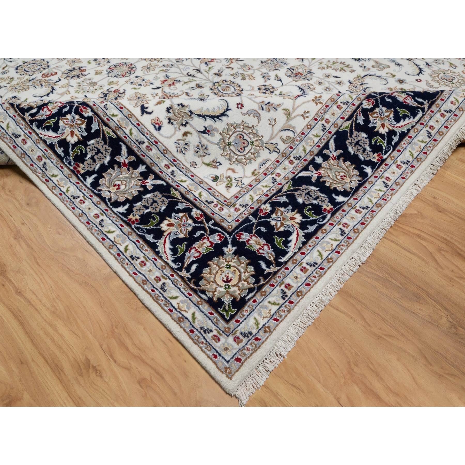 8'7"x11'8" Cotton White, Hand Knotted, Nain with All Over Flower Design, 250 KPSI, Wool and Silk, Oriental Rug Sh91033