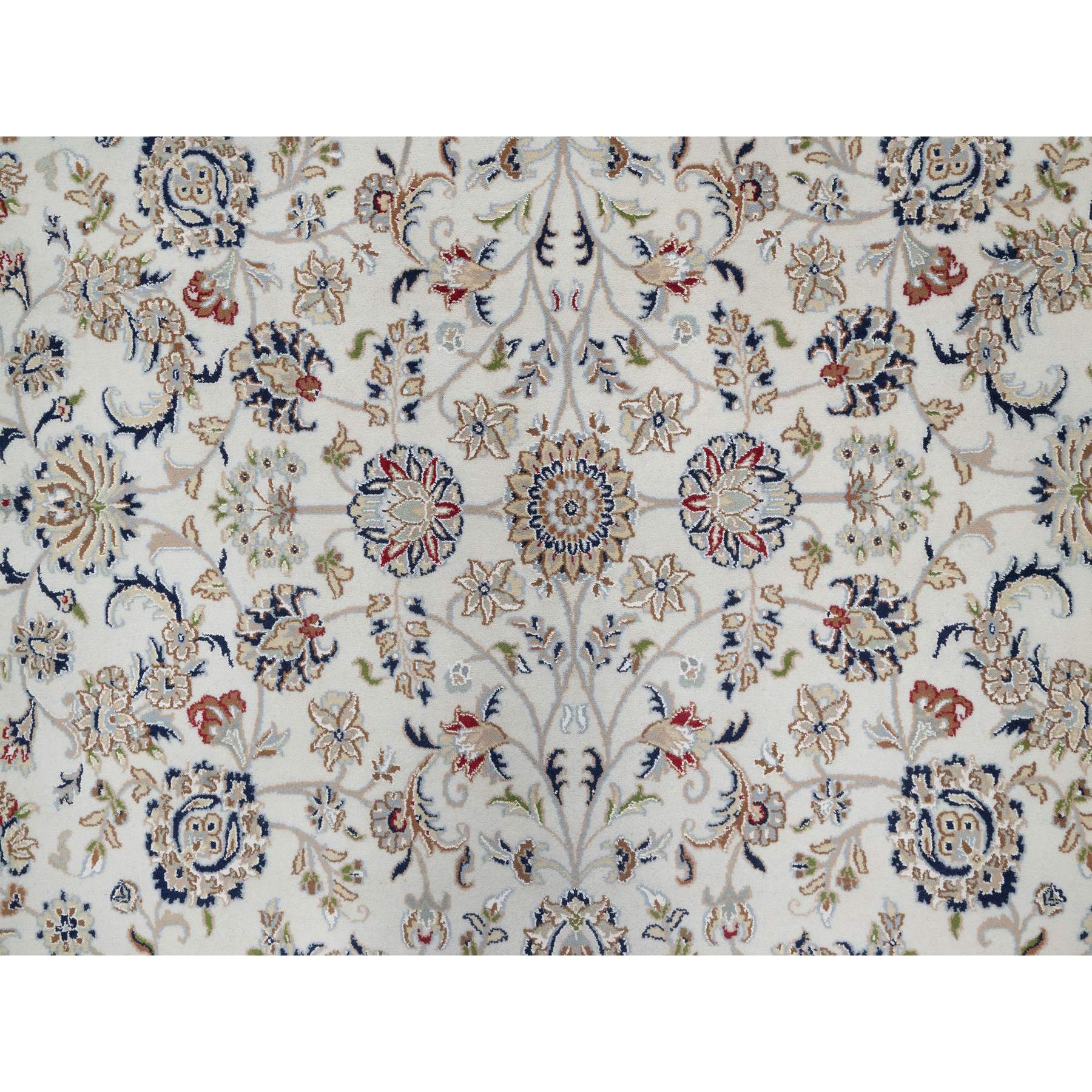 8'7"x11'8" Cotton White, Hand Knotted, Nain with All Over Flower Design, 250 KPSI, Wool and Silk, Oriental Rug Sh91033