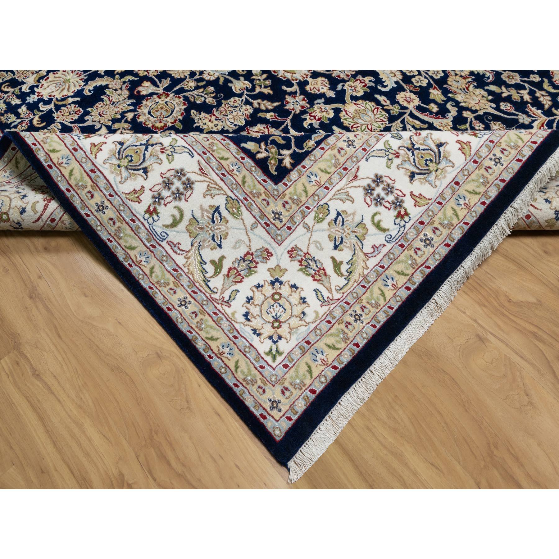 8'9"x12' Graphite Blue, Hand Knotted, Nain with All Over Flower Design, Soft Pile, 250 KPSI, Wool and Silk, Oriental Rug Sh91034