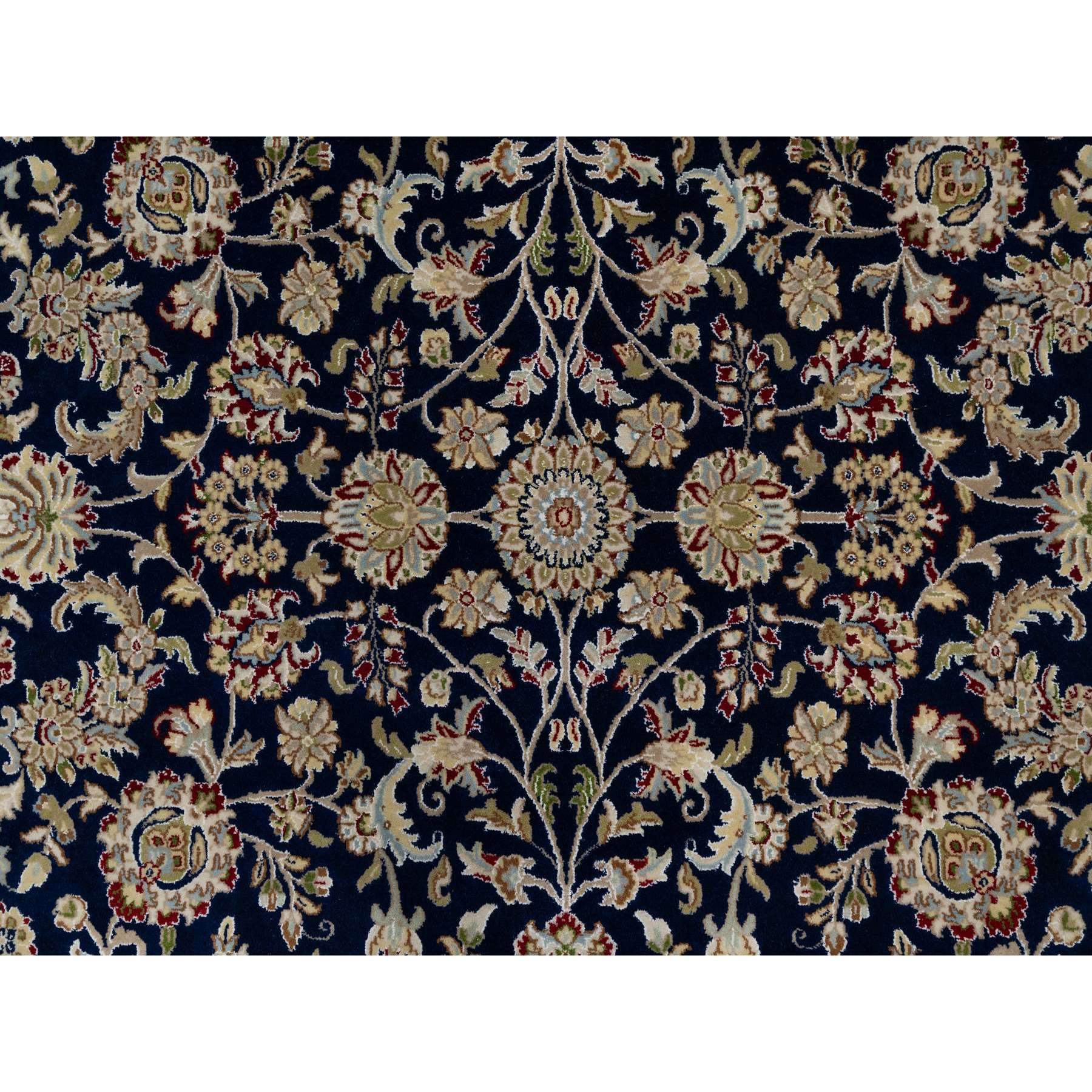 8'9"x12' Graphite Blue, Hand Knotted, Nain with All Over Flower Design, Soft Pile, 250 KPSI, Wool and Silk, Oriental Rug Sh91034