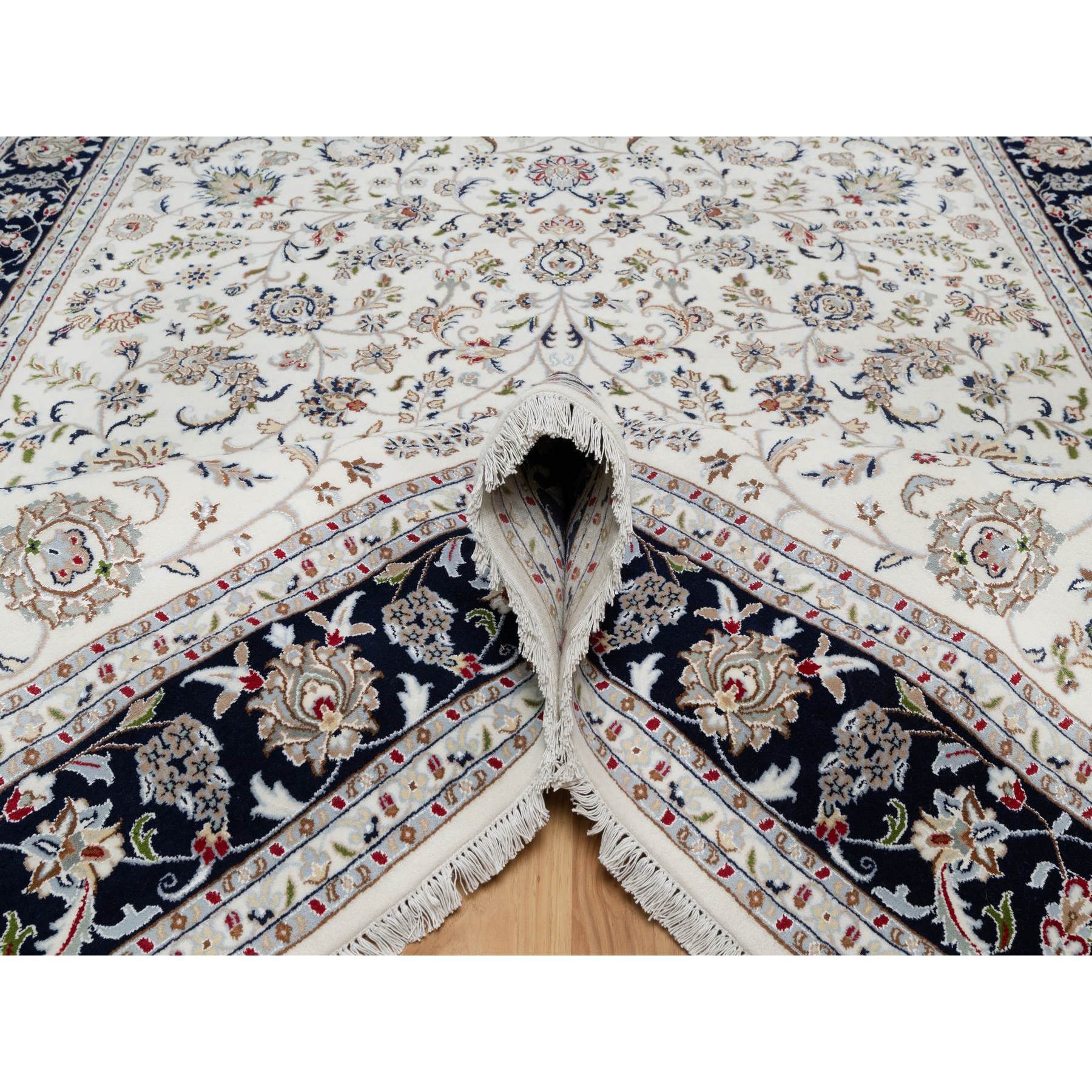 7'10"x10' Pearl White, Hand Knotted, Nain with All Over Flower Design, Soft Pile, 250 KPSI, Wool and Silk, Oriental Rug Sh91035
