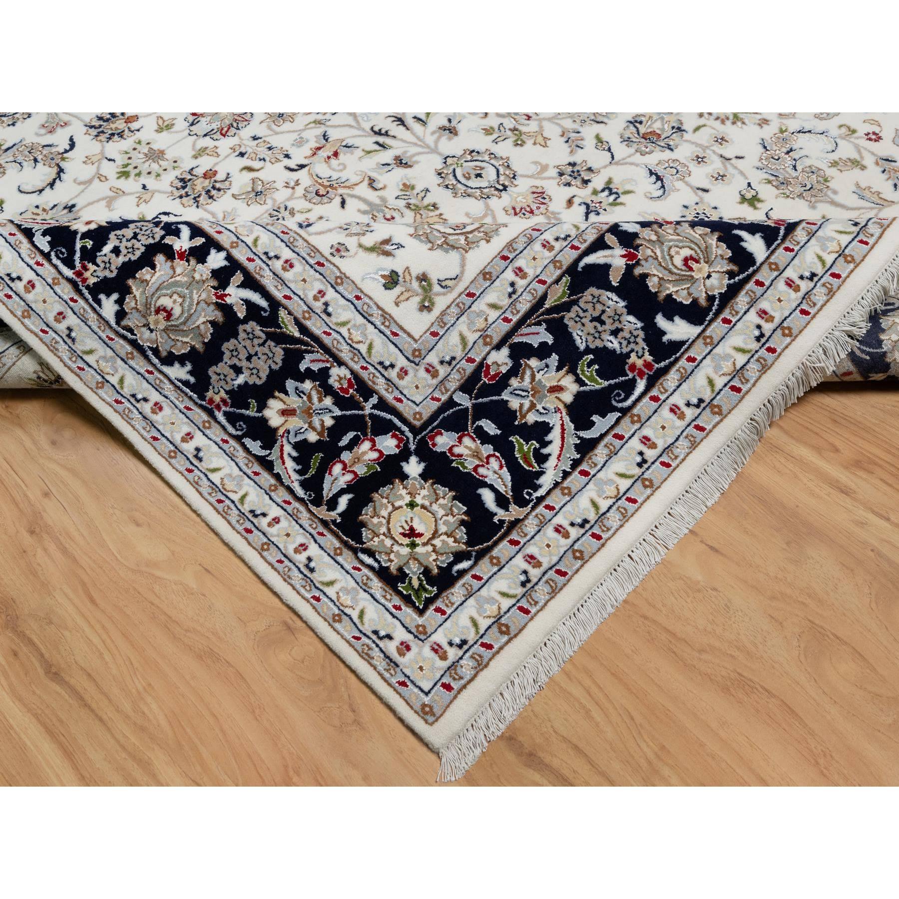 7'10"x10' Pearl White, Hand Knotted, Nain with All Over Flower Design, Soft Pile, 250 KPSI, Wool and Silk, Oriental Rug Sh91035