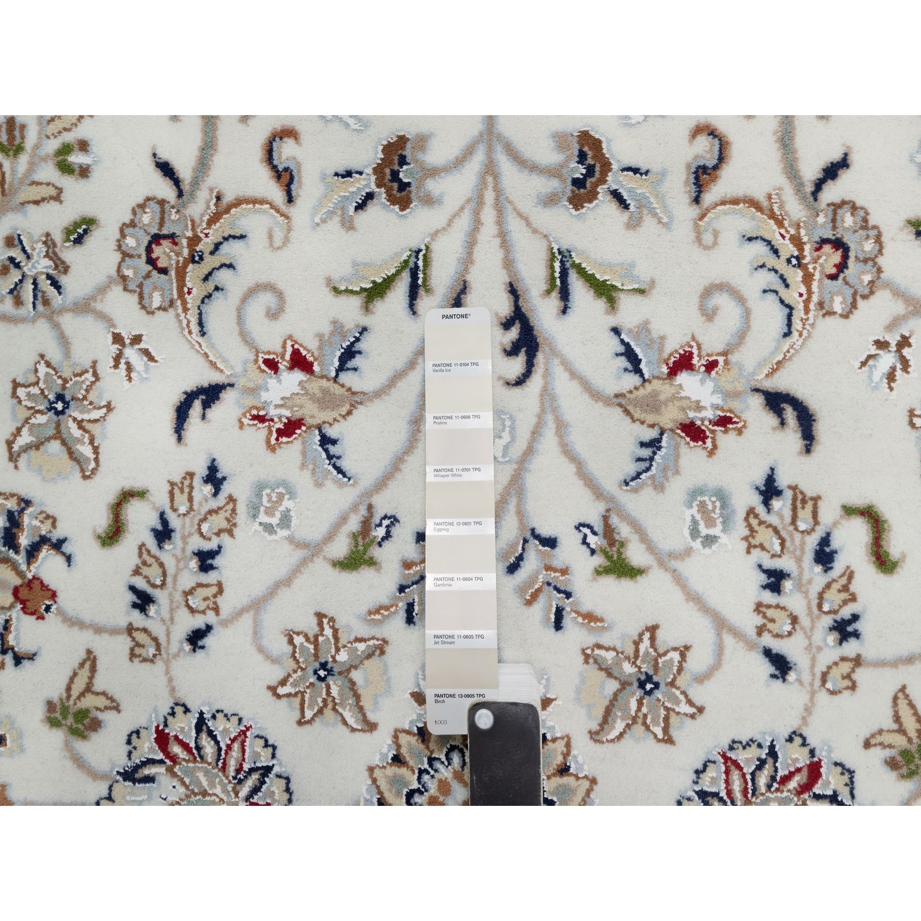 7'10"x10' Pearl White, Hand Knotted, Nain with All Over Flower Design, Soft Pile, 250 KPSI, Wool and Silk, Oriental Rug Sh91035