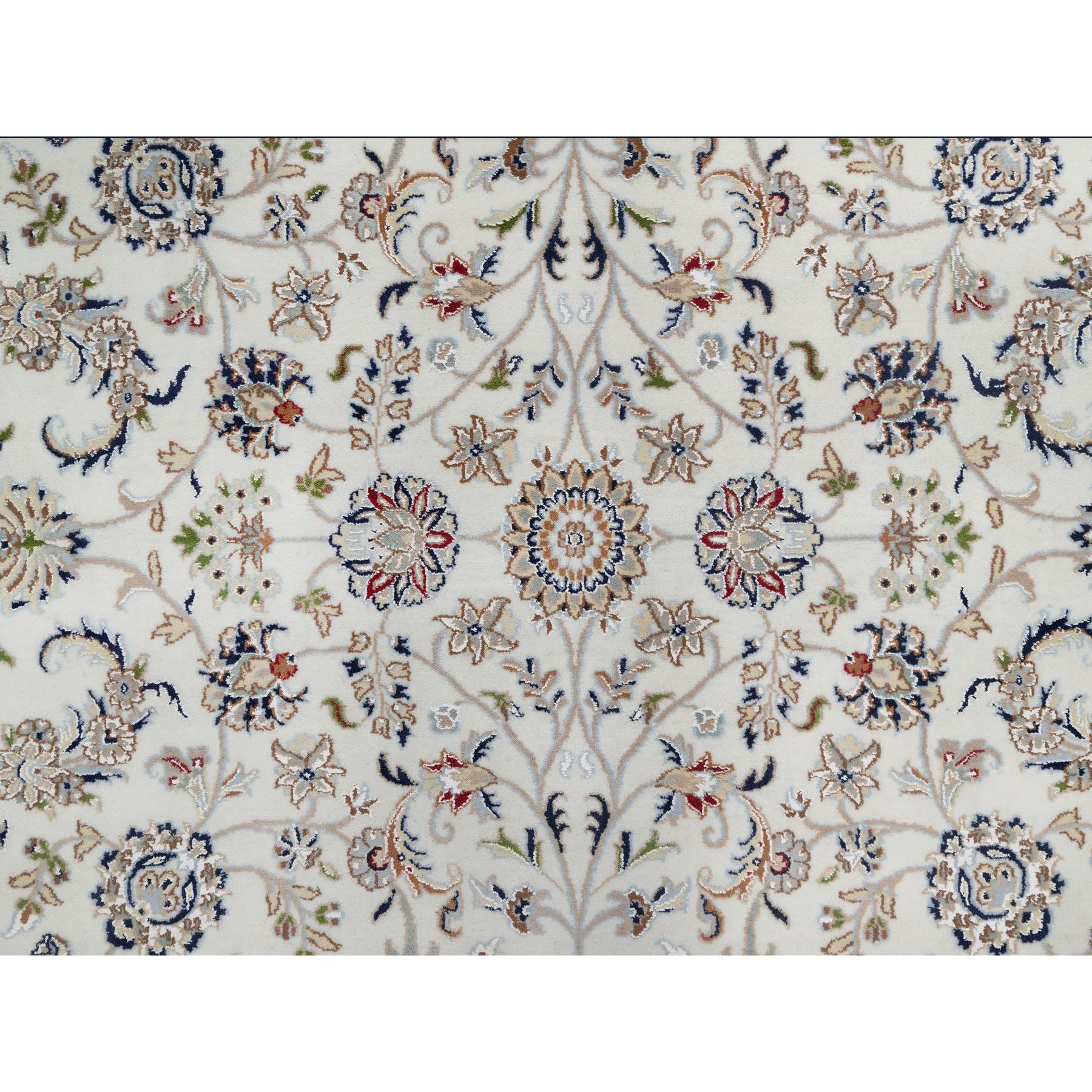 7'10"x10' Pearl White, Hand Knotted, Nain with All Over Flower Design, Soft Pile, 250 KPSI, Wool and Silk, Oriental Rug Sh91035
