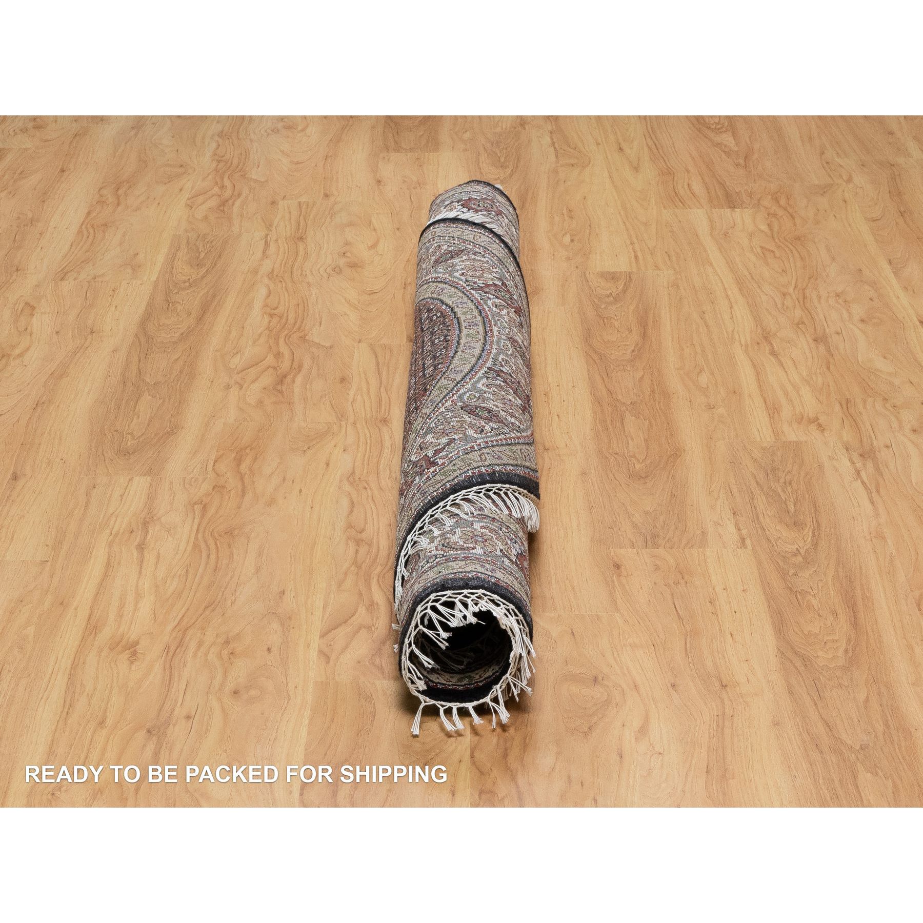 6'x6' Rich Black, Hand Knotted, Tabriz Mahi with Fish Medallion Design, 175 KPSI, Pure Wool, Round, Oriental Rug Sh91043