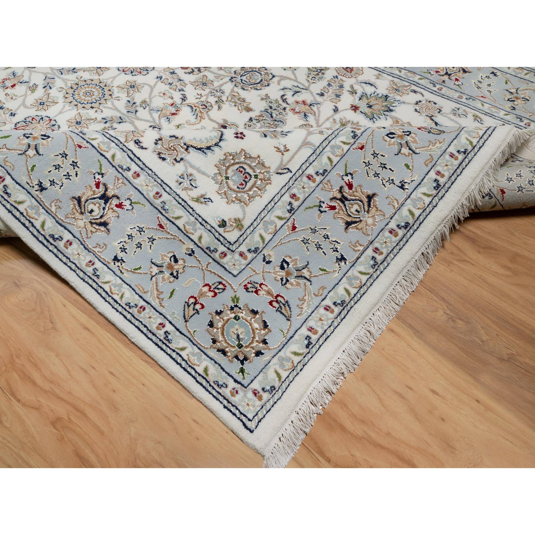 6'x9' Spring White, Hand Knotted, Nain with All Over Flower Design, 250 KPSI, Wool and Silk, Oriental Rug Sh91049