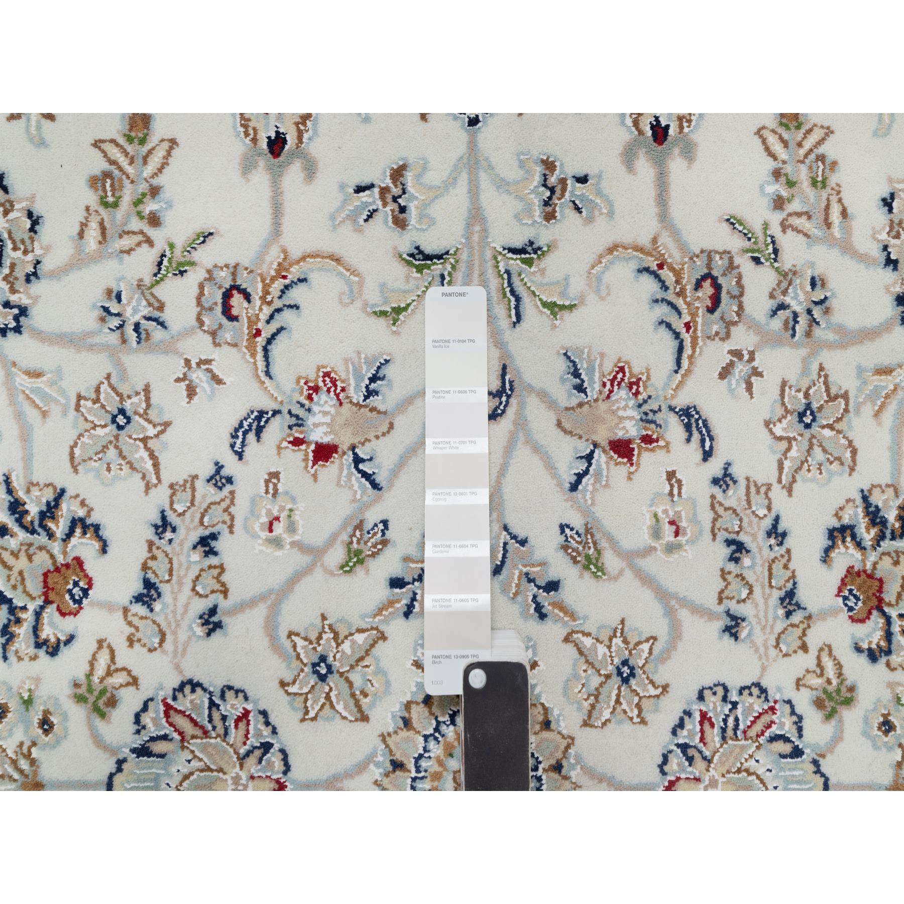 6'x9' Spring White, Hand Knotted, Nain with All Over Flower Design, 250 KPSI, Wool and Silk, Oriental Rug Sh91049