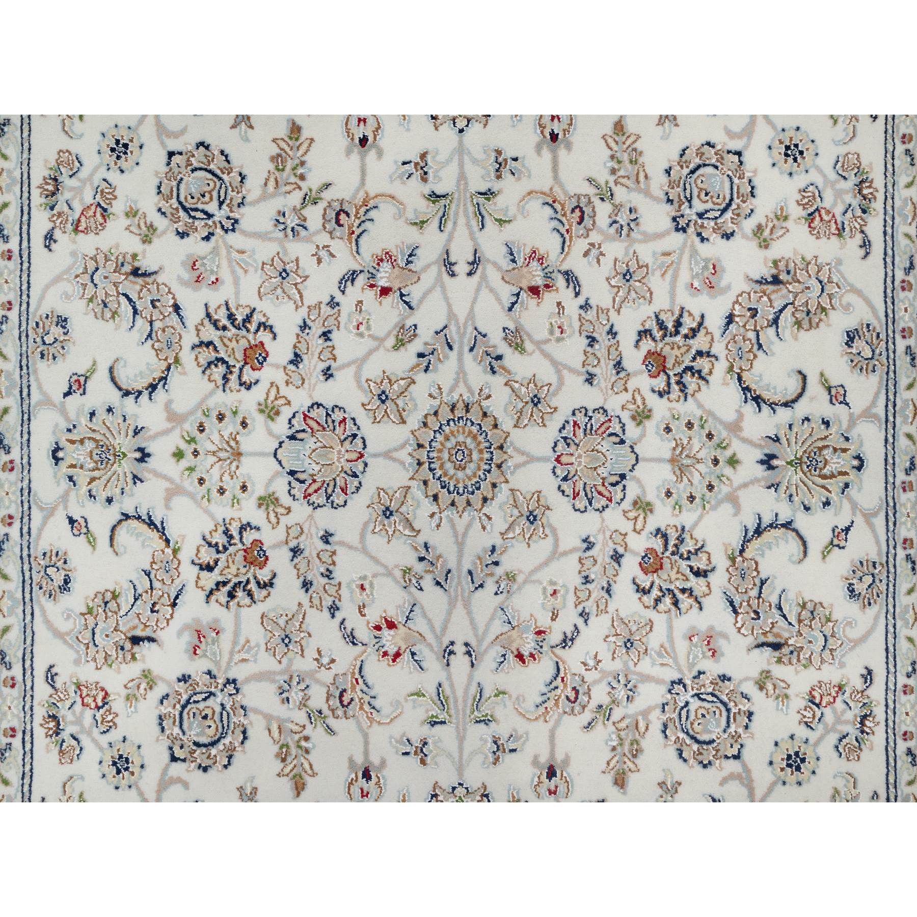 6'x9' Spring White, Hand Knotted, Nain with All Over Flower Design, 250 KPSI, Wool and Silk, Oriental Rug Sh91049