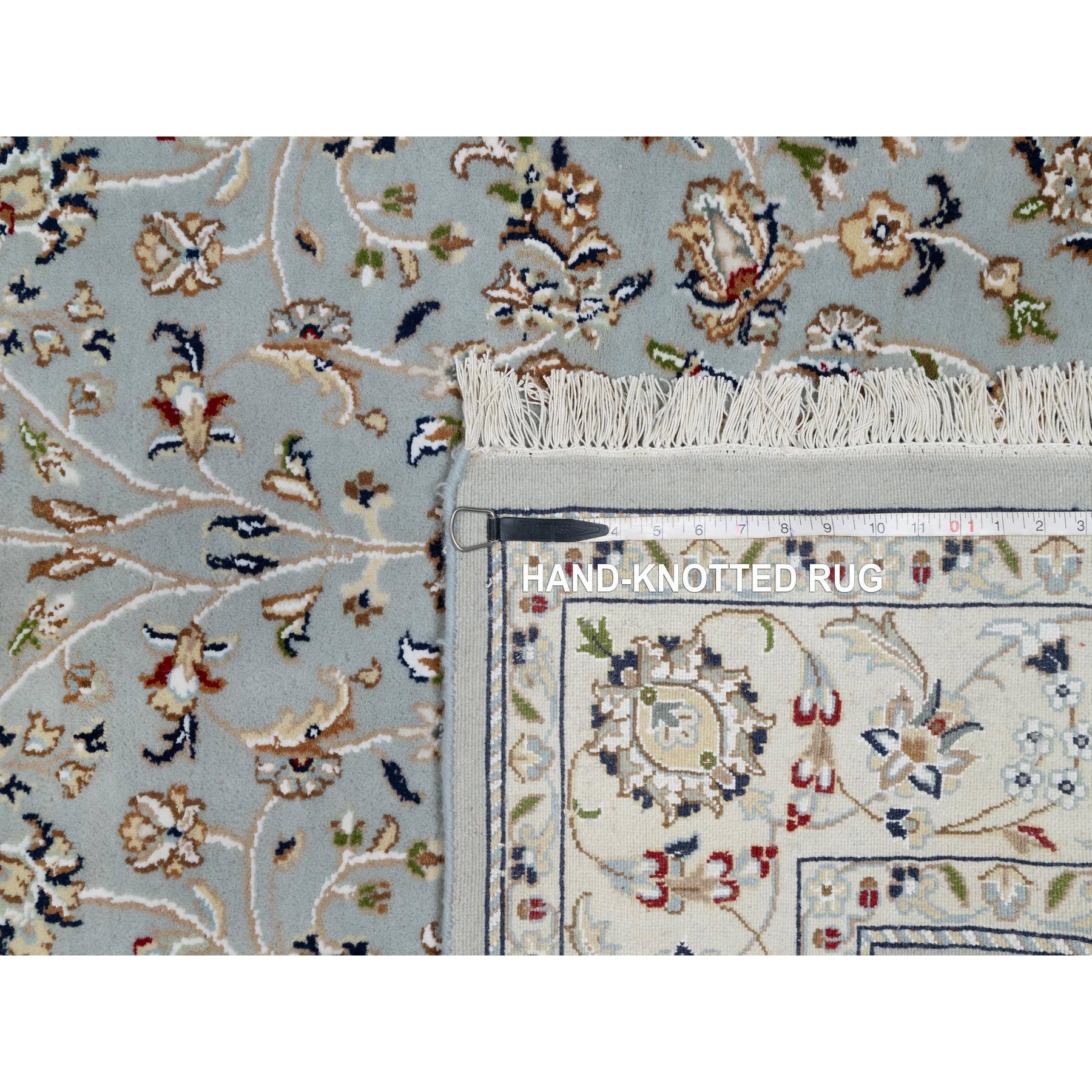 5'x8' Beau Blue, Wool and Silk, Nain with All Over Flower Design, 250 KPSI, Hand Knotted, Oriental Rug Sh91052