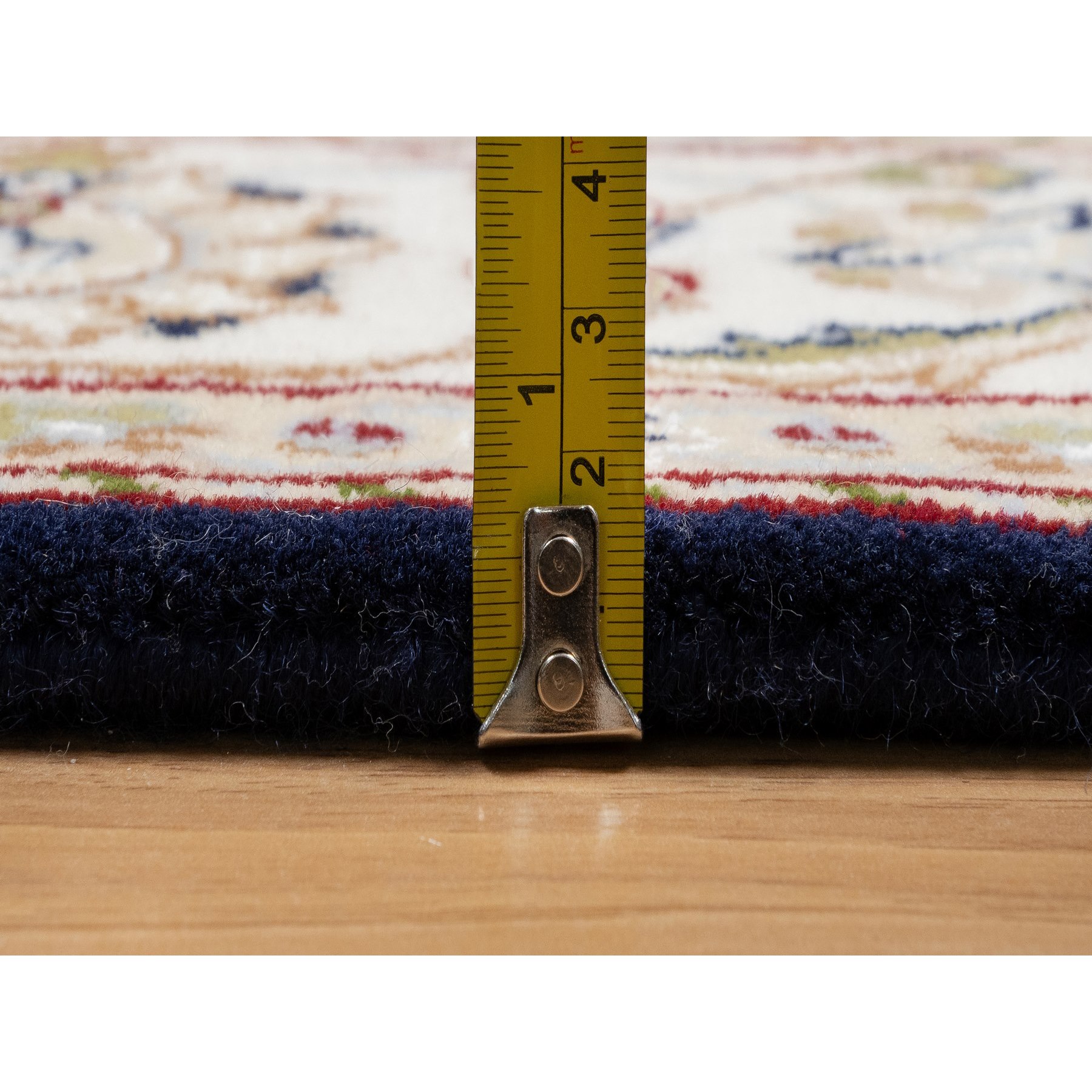 5'x5' Midnight Blue, Wool and Silk, Hand Knotted, Nain with Center Medallion Flower Design, 250 KPSI, Square, Oriental Rug Sh91054