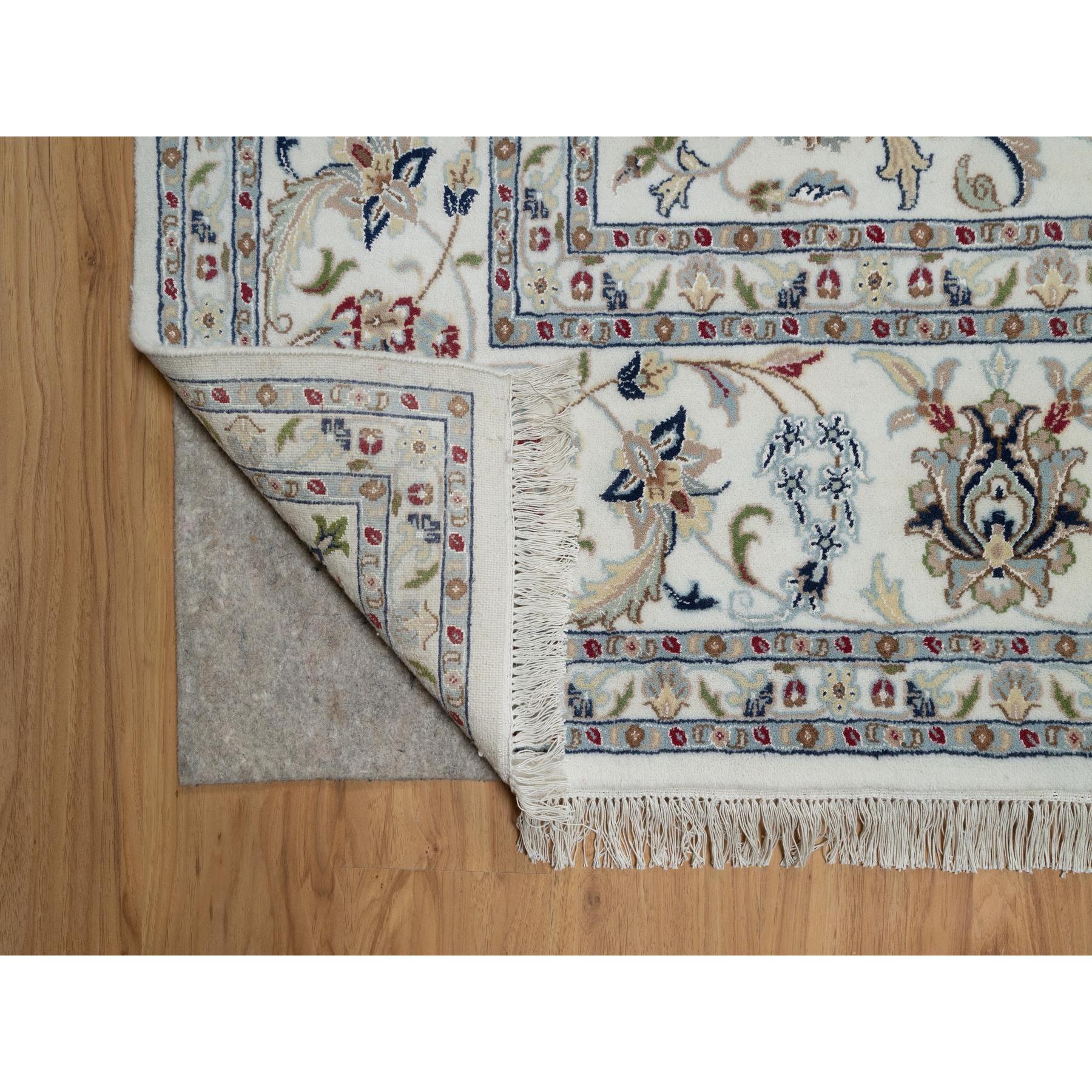9'x12'1" Isabelline White, Hand Knotted, Nain with All Over Flower Design, Soft Pile, Wool and Silk, 250 KPSI, Oriental Rug Sh91055
