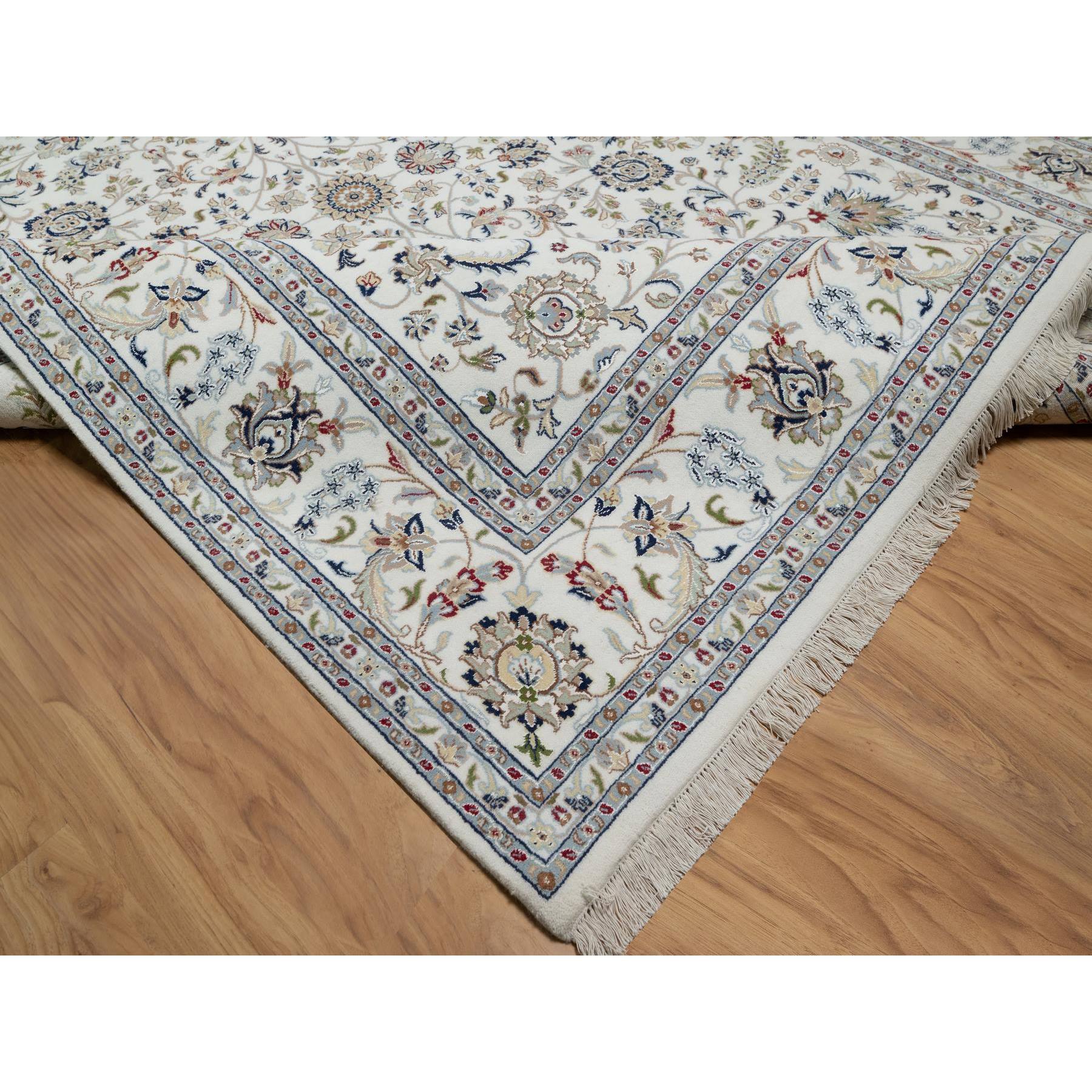 9'x12'1" Isabelline White, Hand Knotted, Nain with All Over Flower Design, Soft Pile, Wool and Silk, 250 KPSI, Oriental Rug Sh91055