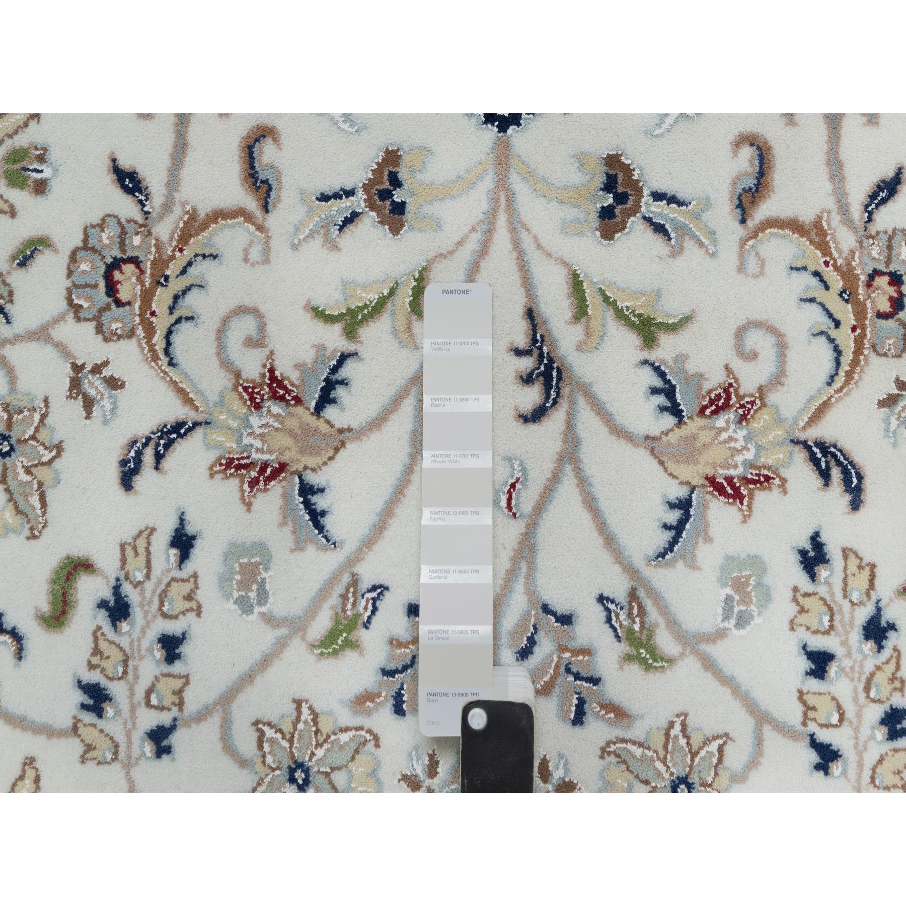 9'x12'1" Isabelline White, Hand Knotted, Nain with All Over Flower Design, Soft Pile, Wool and Silk, 250 KPSI, Oriental Rug Sh91055