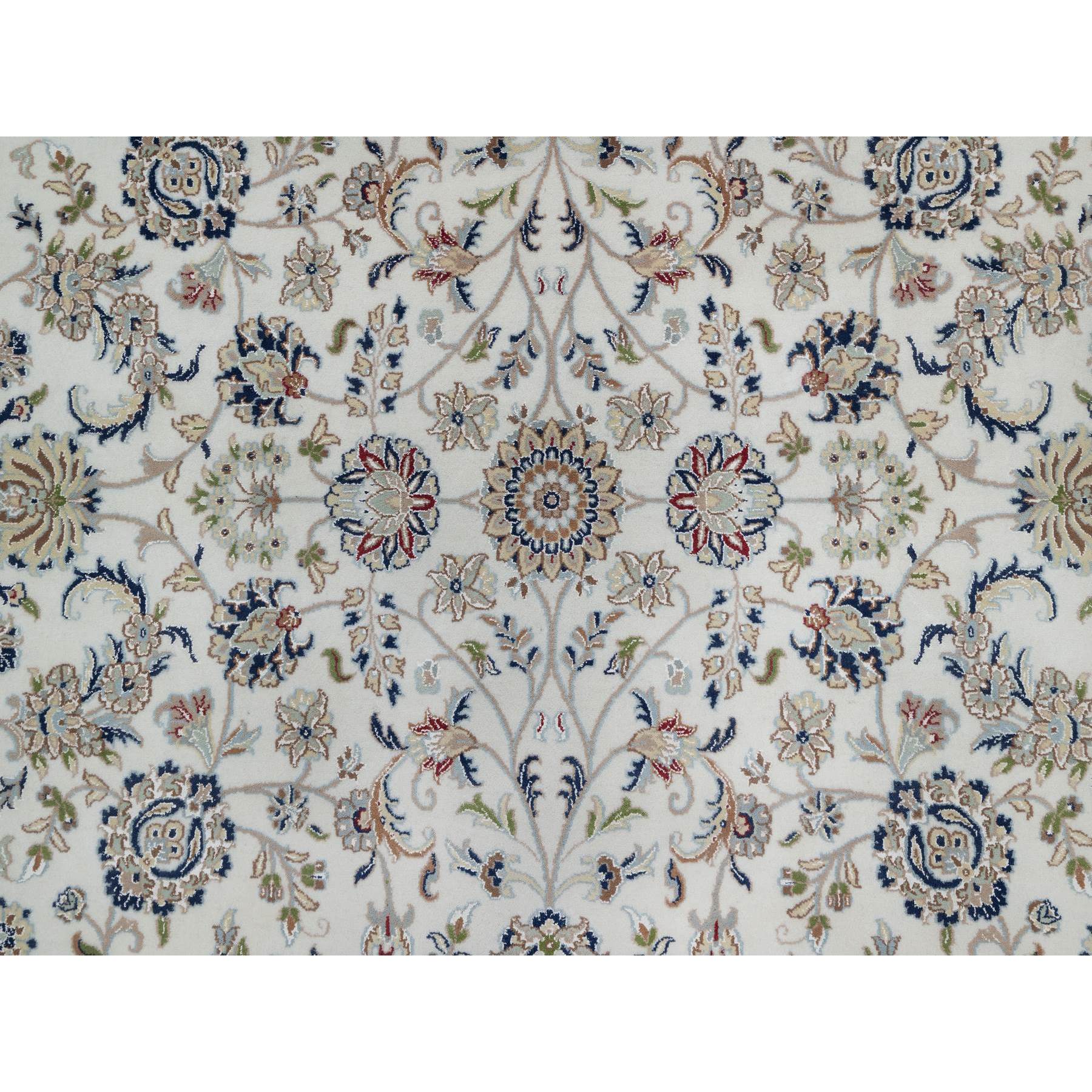 9'x12'1" Isabelline White, Hand Knotted, Nain with All Over Flower Design, Soft Pile, Wool and Silk, 250 KPSI, Oriental Rug Sh91055