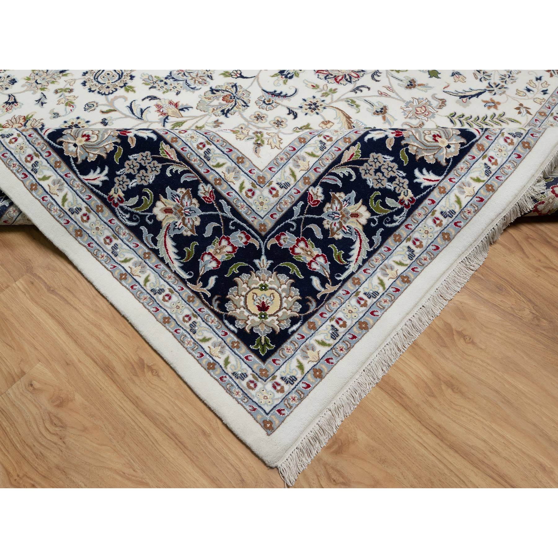 10'2"x14' Alabaster White, Wool and Silk, Nain with All Over Flower Design, 250 KPSI, Hand Knotted, Oriental Rug Sh91057