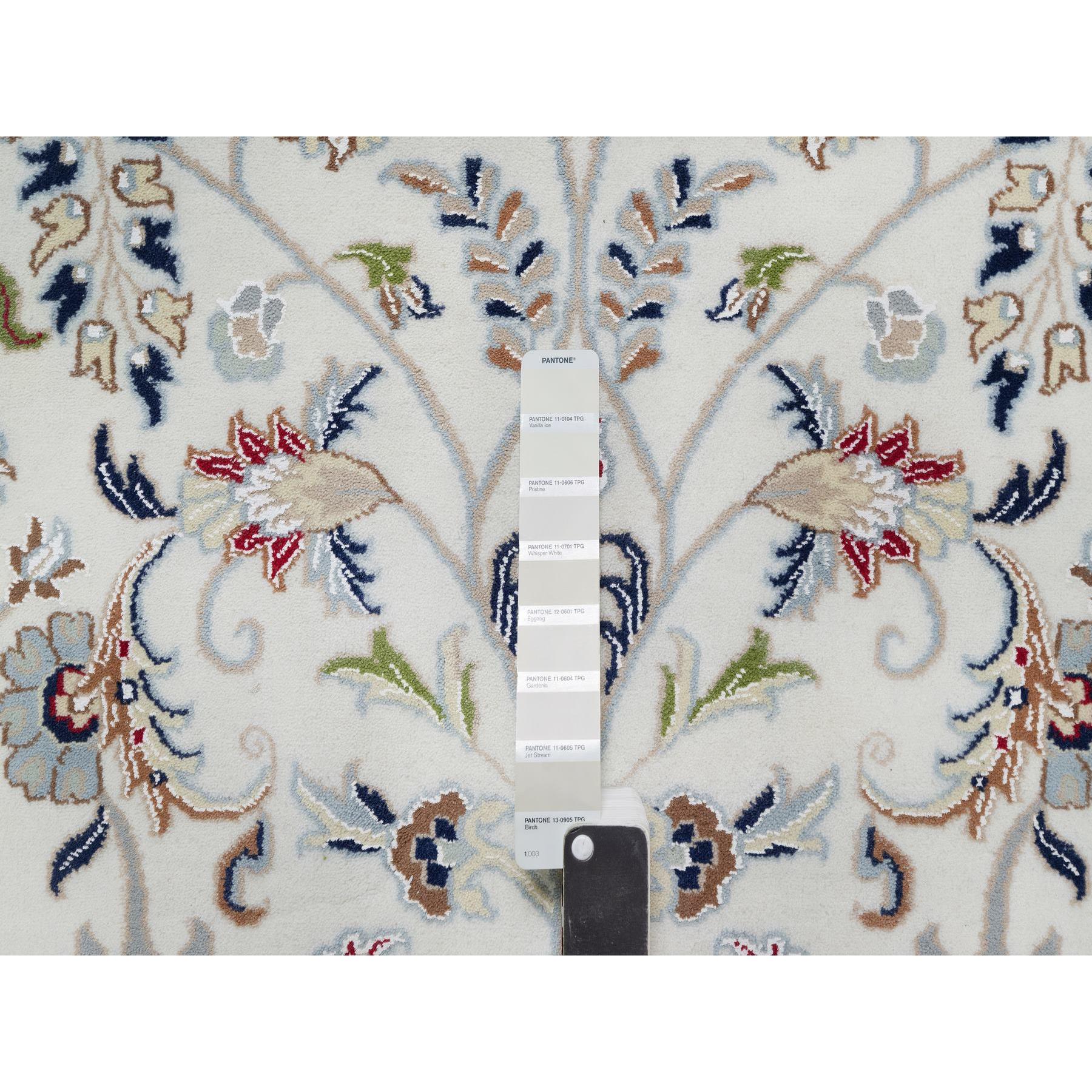 10'2"x14' Alabaster White, Wool and Silk, Nain with All Over Flower Design, 250 KPSI, Hand Knotted, Oriental Rug Sh91057