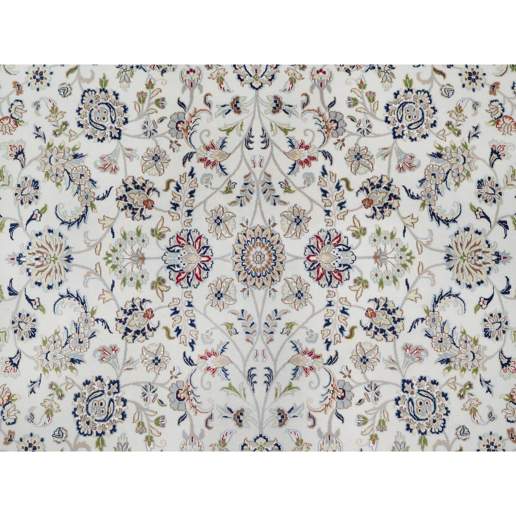 10'2"x14' Alabaster White, Wool and Silk, Nain with All Over Flower Design, 250 KPSI, Hand Knotted, Oriental Rug Sh91057