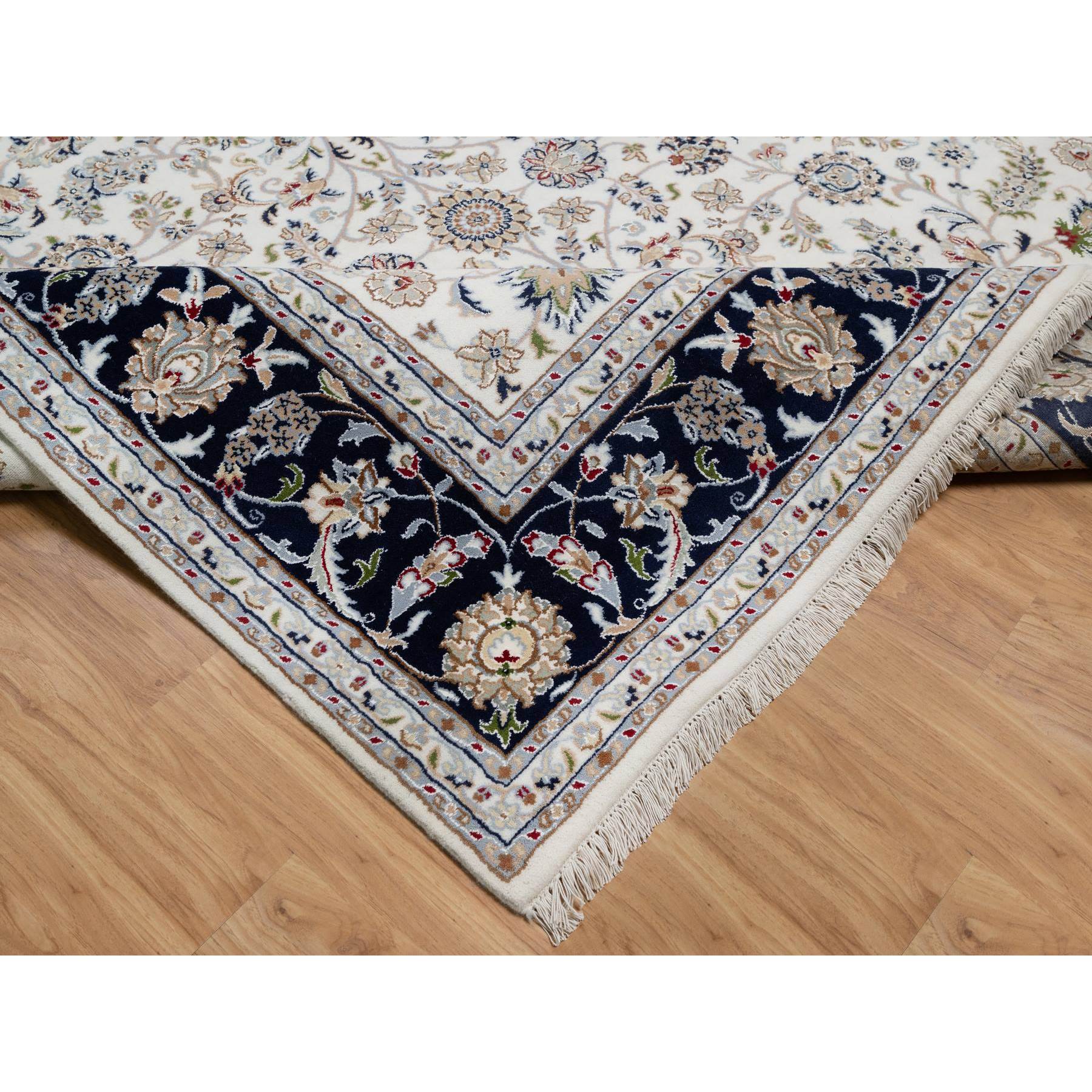 7'9"x7'9" Rice White, Nain with All Over Flower Design, Soft Pile, 250 KPSI, Wool and Silk, Hand Knotted, Square, Oriental Rug Sh91058