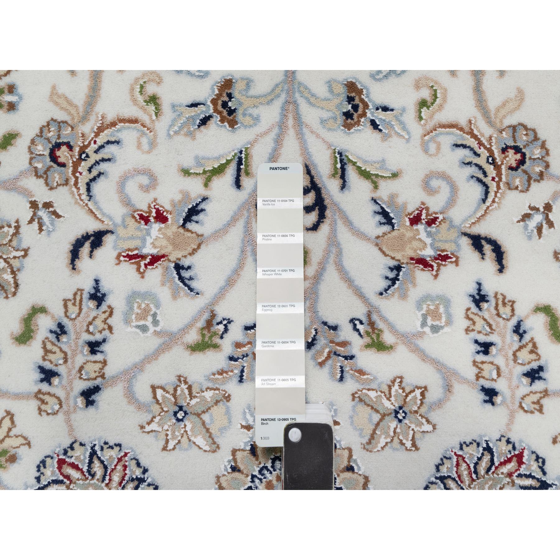 7'9"x7'9" Rice White, Nain with All Over Flower Design, Soft Pile, 250 KPSI, Wool and Silk, Hand Knotted, Square, Oriental Rug Sh91058