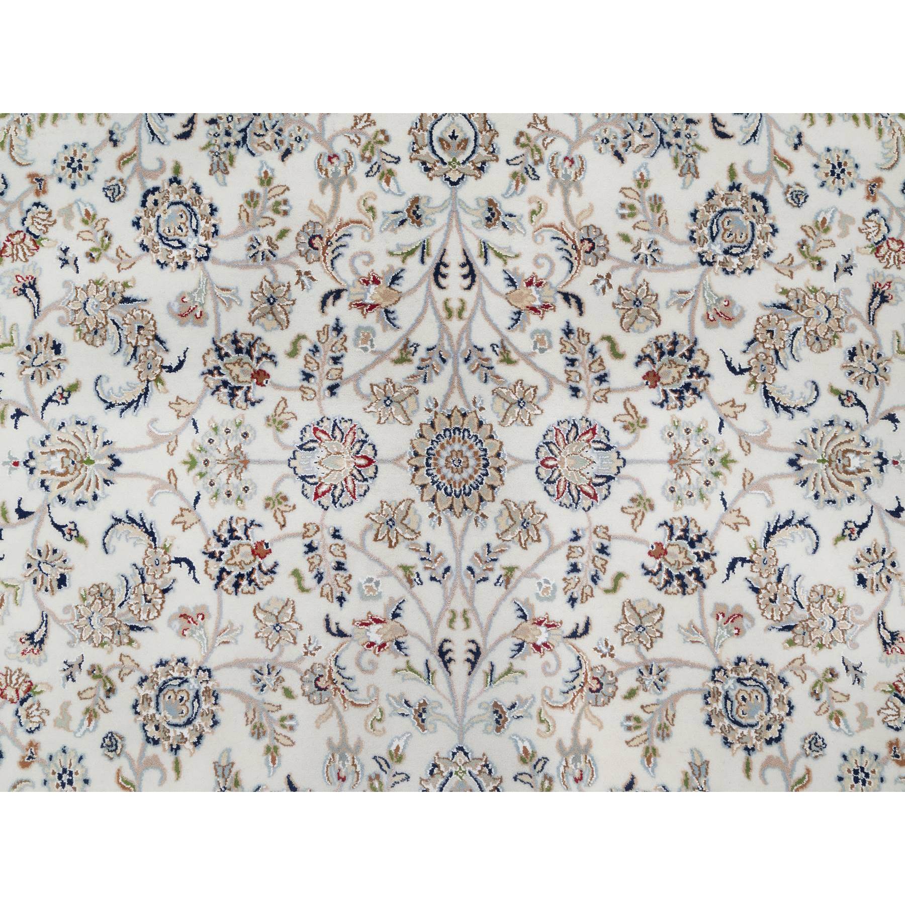 7'9"x7'9" Rice White, Nain with All Over Flower Design, Soft Pile, 250 KPSI, Wool and Silk, Hand Knotted, Square, Oriental Rug Sh91058