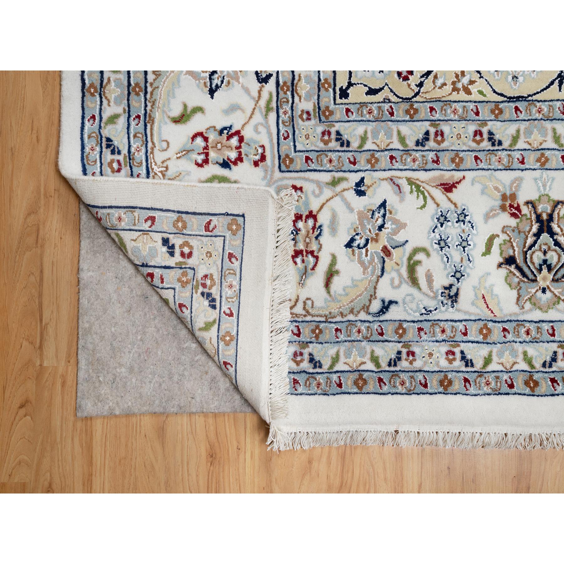10'2"x10'2" Snow White, 250 KPSI, Hand Knotted, Nain with Flower Medallion Design, Wool and Silk, Square, Oriental Rug Sh91059