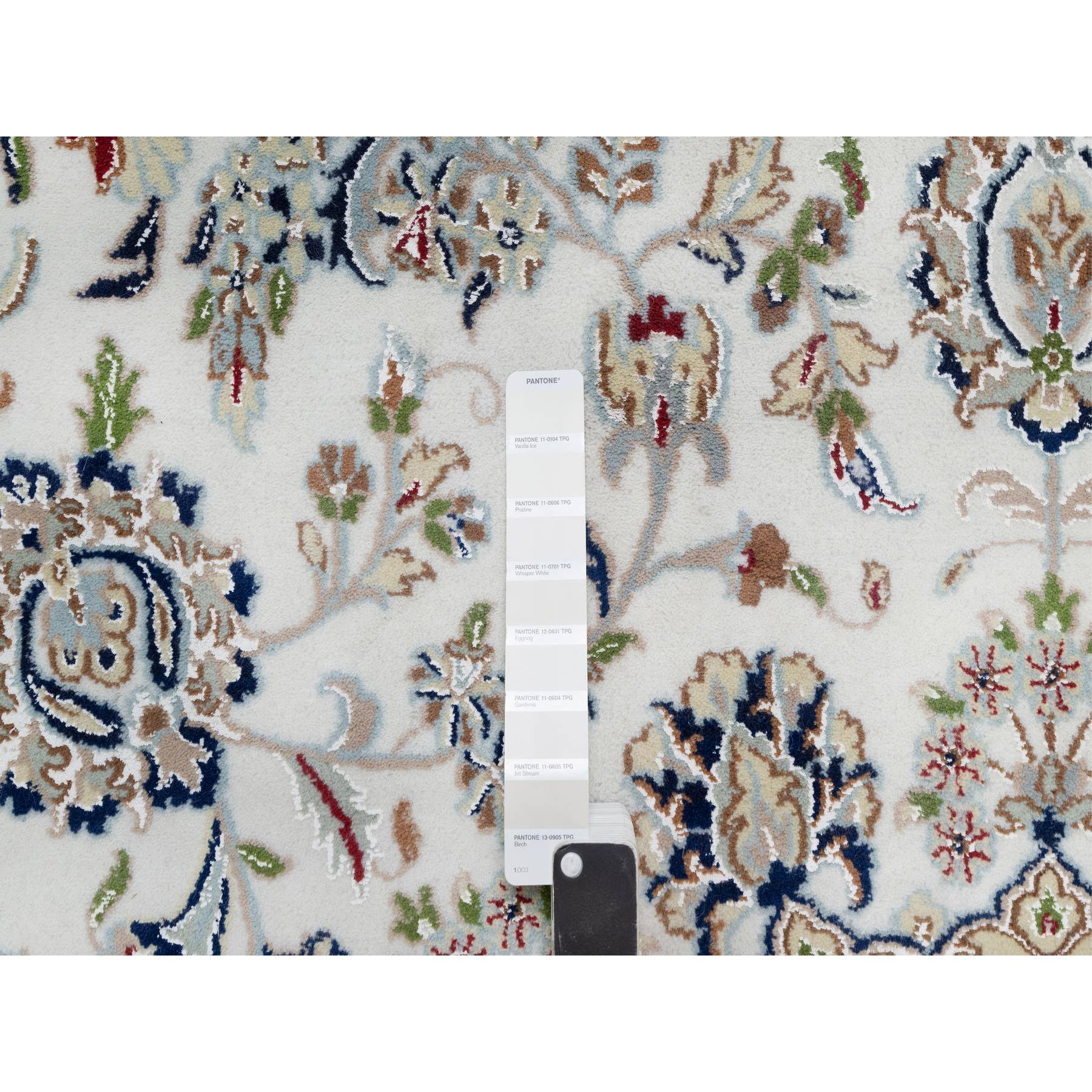 10'2"x10'2" Snow White, 250 KPSI, Hand Knotted, Nain with Flower Medallion Design, Wool and Silk, Square, Oriental Rug Sh91059