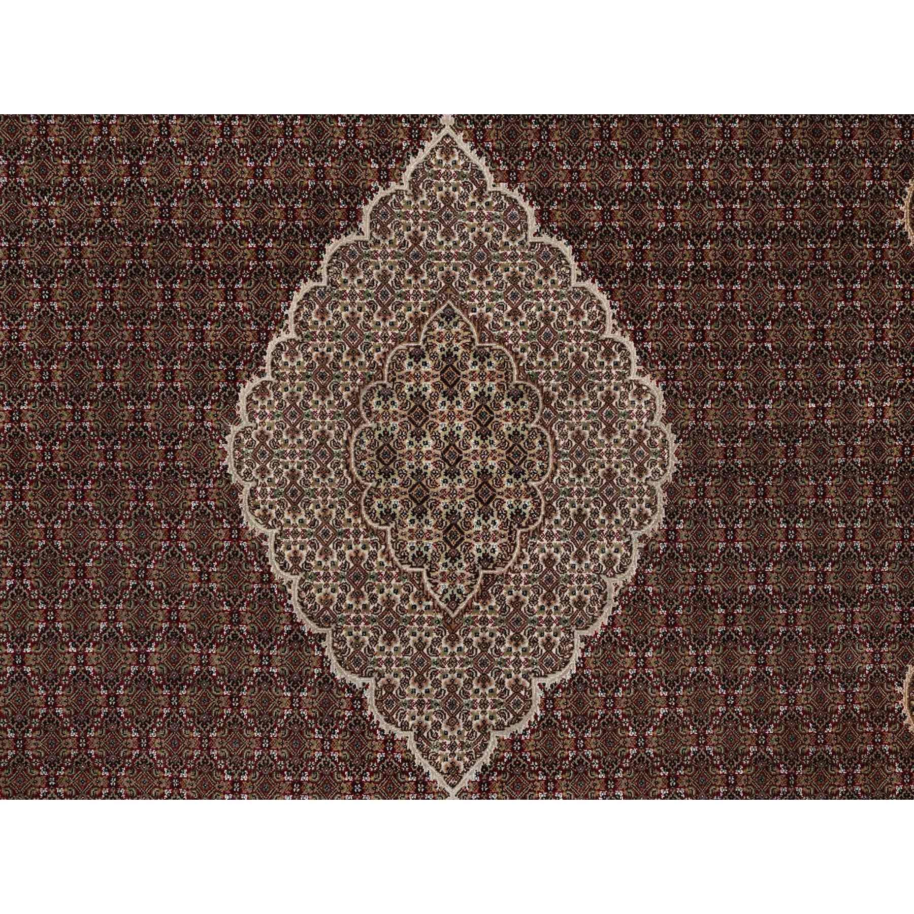 11'9"x15'1" Carmine Red, Tabriz Mahi with Fish Medallion Design, Soft Wool, Hand Knotted, Densely Woven, Oversized, Oriental Rug Sh91060