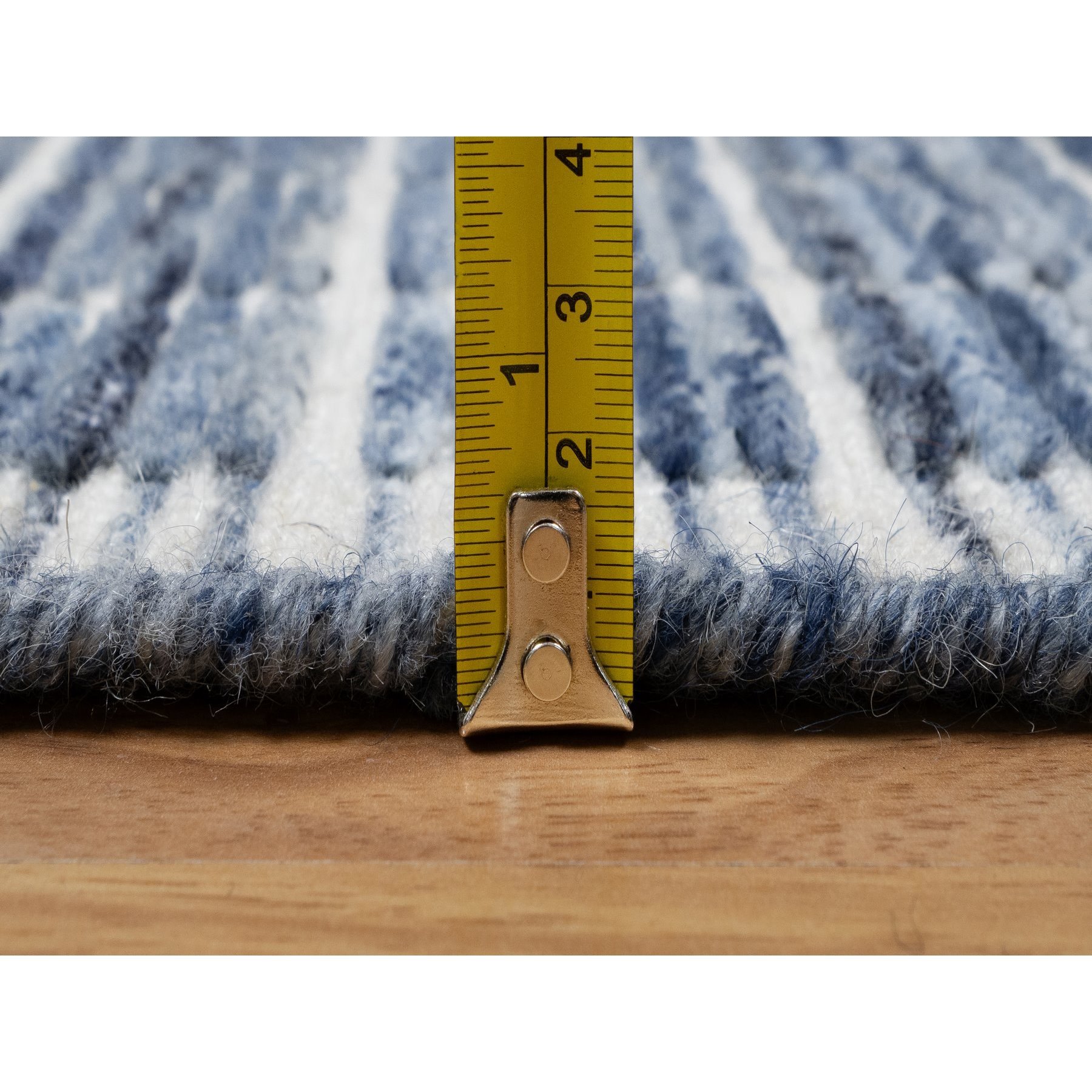2'2"x3'1" Denim Blue, Modern Plain Decor Box Design, Pure Wool, Soft to the Touch, Loomed Knotted, Mat, Oriental Rug Sh91062