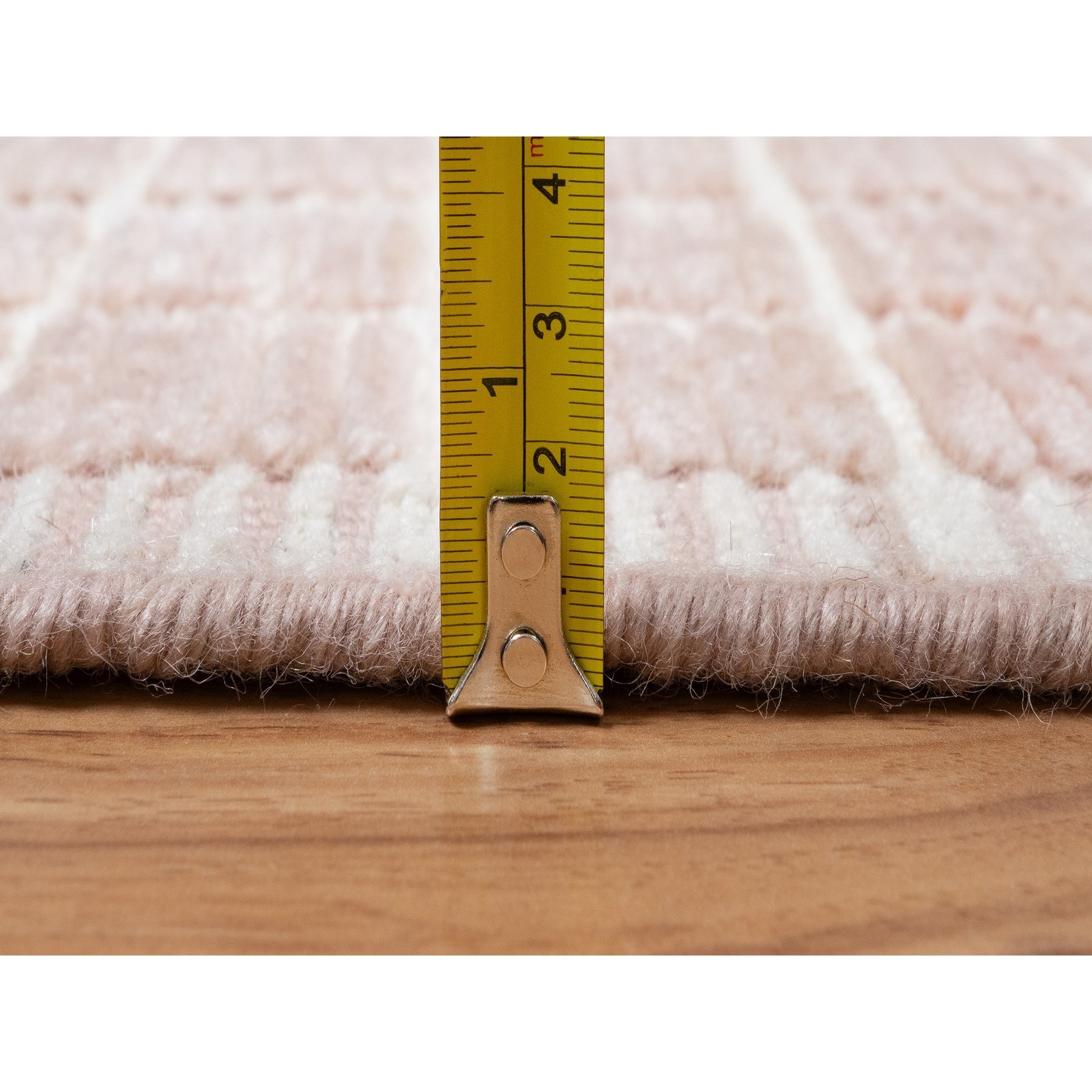 2'2"x3'1" Salmon Pink, Soft to Touch, Modern Plain Decor Box Design, Luxurious Wool, Loomed Knotted, Mat, Oriental Rug Sh91066
