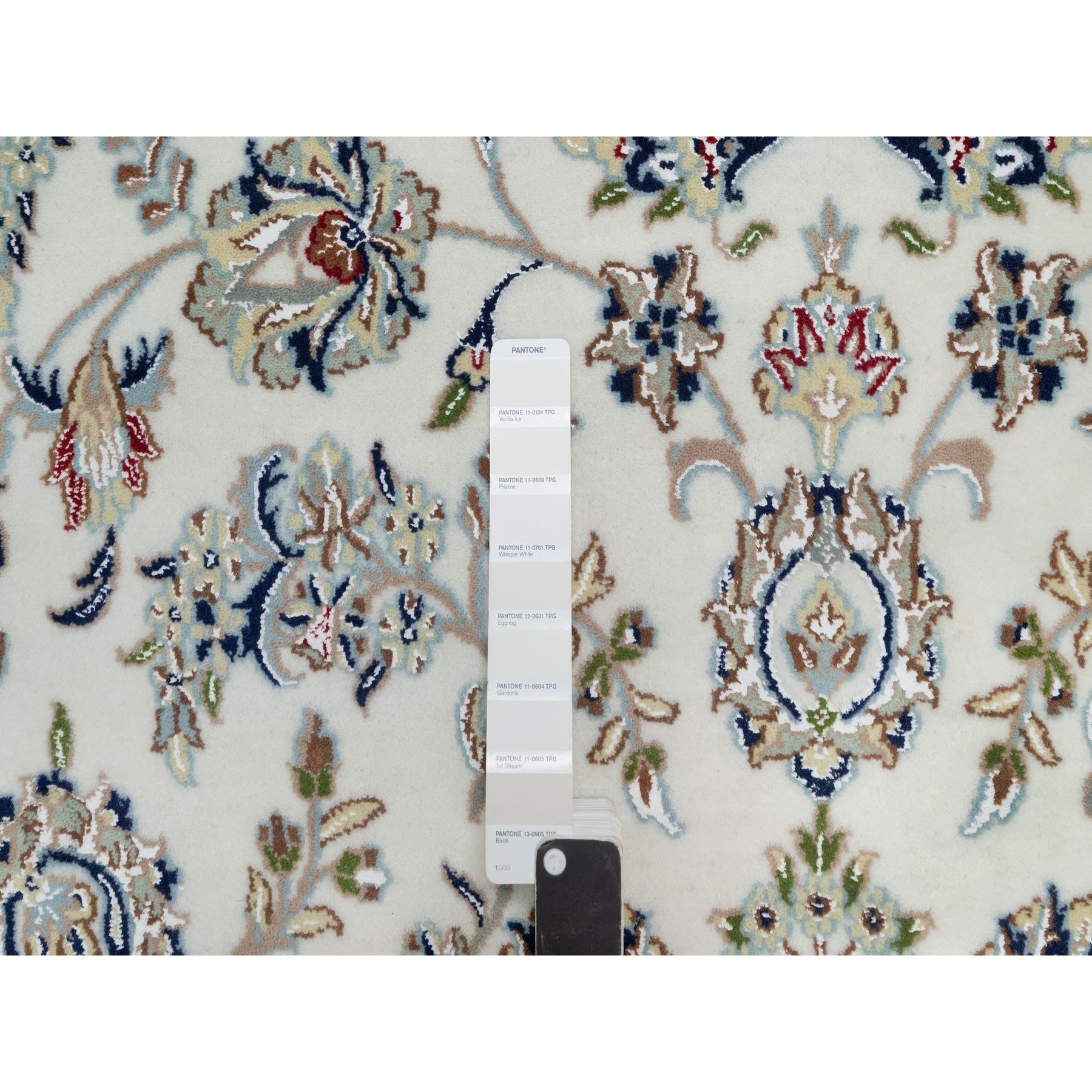 7'8"x10'2" Daisy White, Nain with Center Medallion Design, Hand Knotted, 250 KPSI, Wool and Silk, Oriental Rug Sh91074