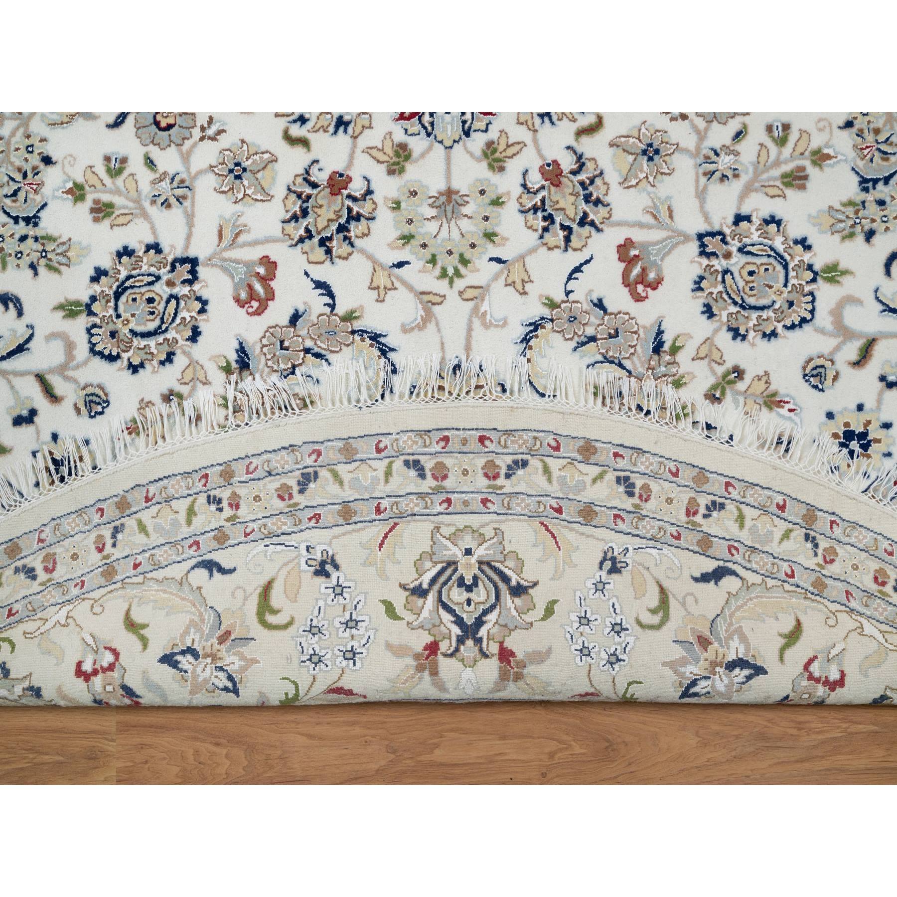 9'8"x9'8" Alabaster White, Nain with All Over Floral Design, Wool and Silk, Hand Knotted, 250 KPSI, Round, Oriental Rug Sh91075