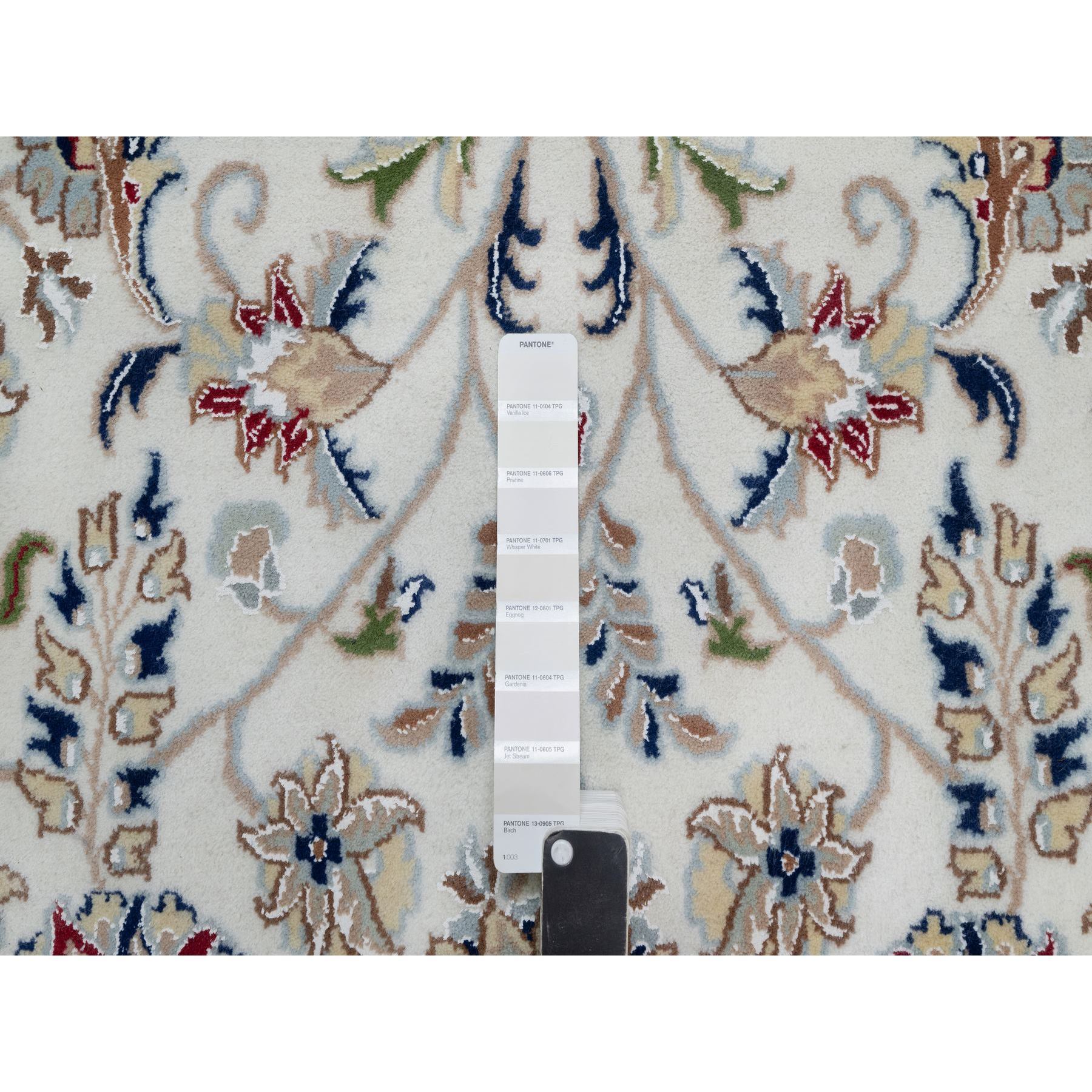 9'8"x9'8" Alabaster White, Nain with All Over Floral Design, Wool and Silk, Hand Knotted, 250 KPSI, Round, Oriental Rug Sh91075