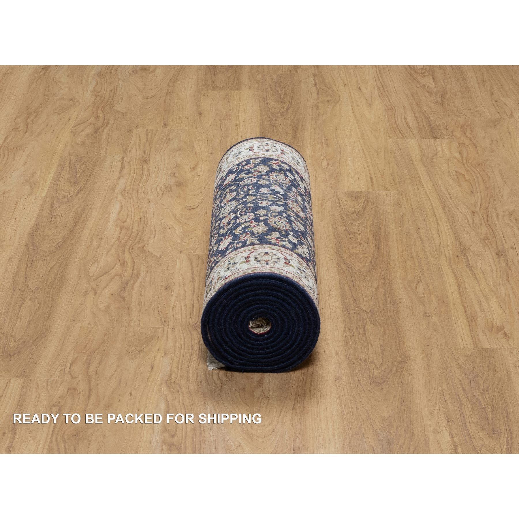 2'6"x13'3" Midnight Blue, Nain with All Over Flower Design, Wool and Silk, 250 KPSI, Hand Knotted, Runner, Oriental Rug Sh91076