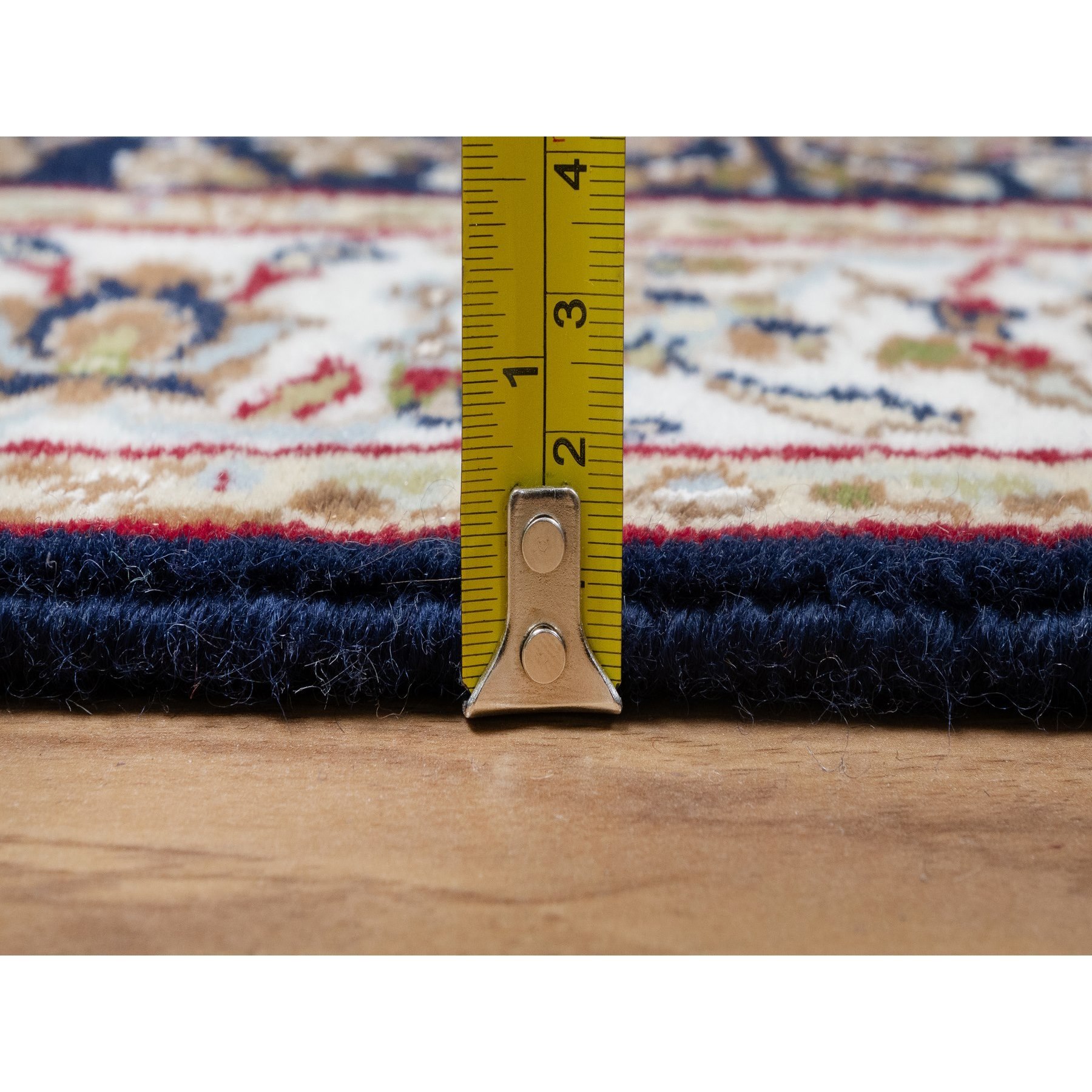 2'6"x13'3" Midnight Blue, Nain with All Over Flower Design, Wool and Silk, 250 KPSI, Hand Knotted, Runner, Oriental Rug Sh91076