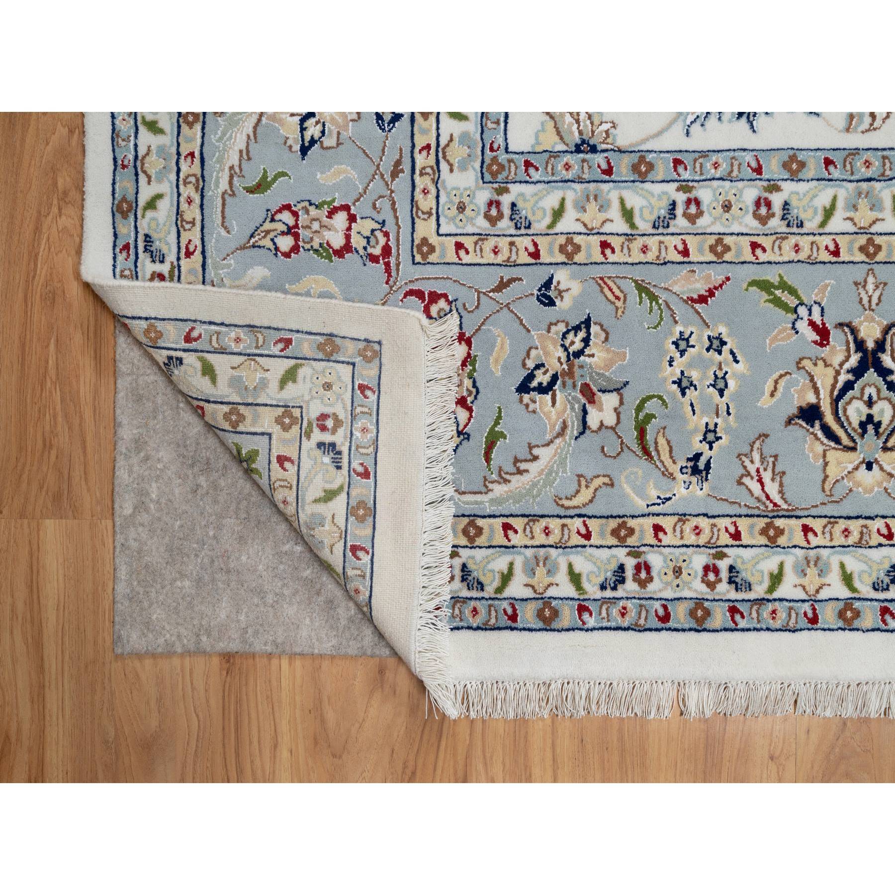 10'2"x10'2" Alabaster White, 250 KPSI, Nain with All Over Flower Design, Wool and Silk, Hand Knotted, Square, Oriental Rug Sh91079