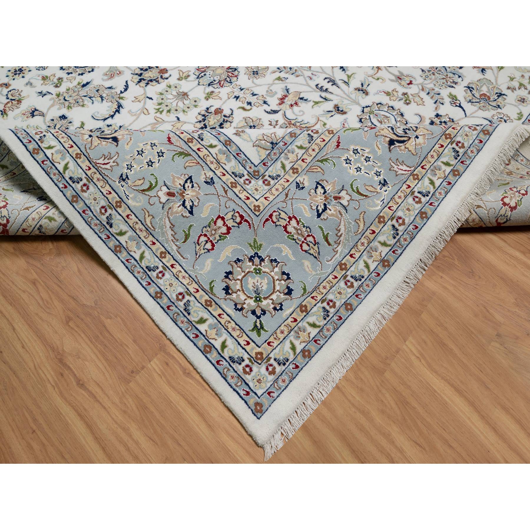 10'2"x10'2" Alabaster White, 250 KPSI, Nain with All Over Flower Design, Wool and Silk, Hand Knotted, Square, Oriental Rug Sh91079
